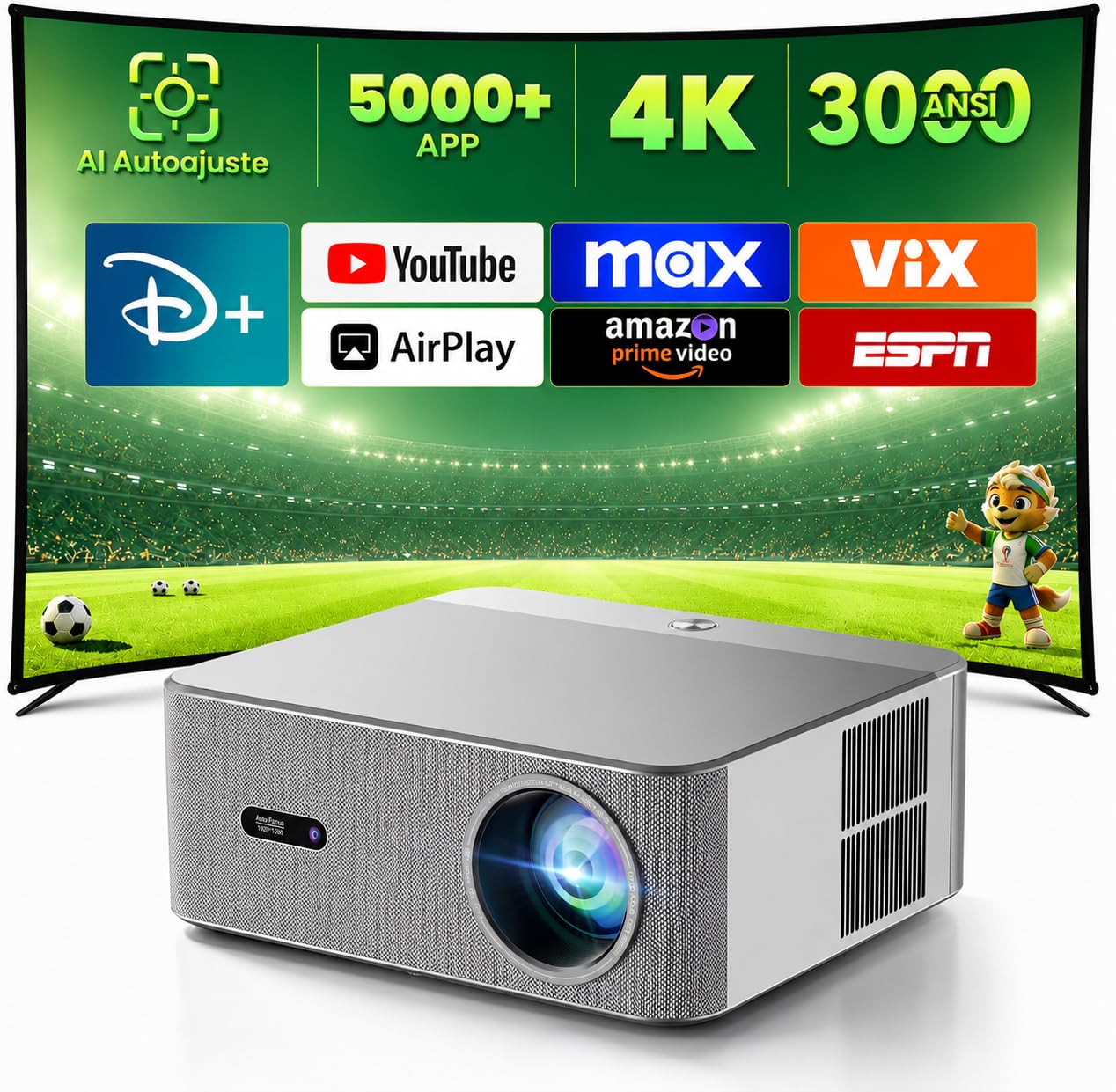 KACOTA 【Autoajuste/3000ANSI】 Proyector 4K P7 Pro, Android Sistema,Memoria 2+32GB,Proyector Gamer/Cine en casa(Latencia<18 ms),300 Pulgadas,WiFi 6,RJ45,Bluetooth 5.2, Compatible con iOS/Android/PC/PS5