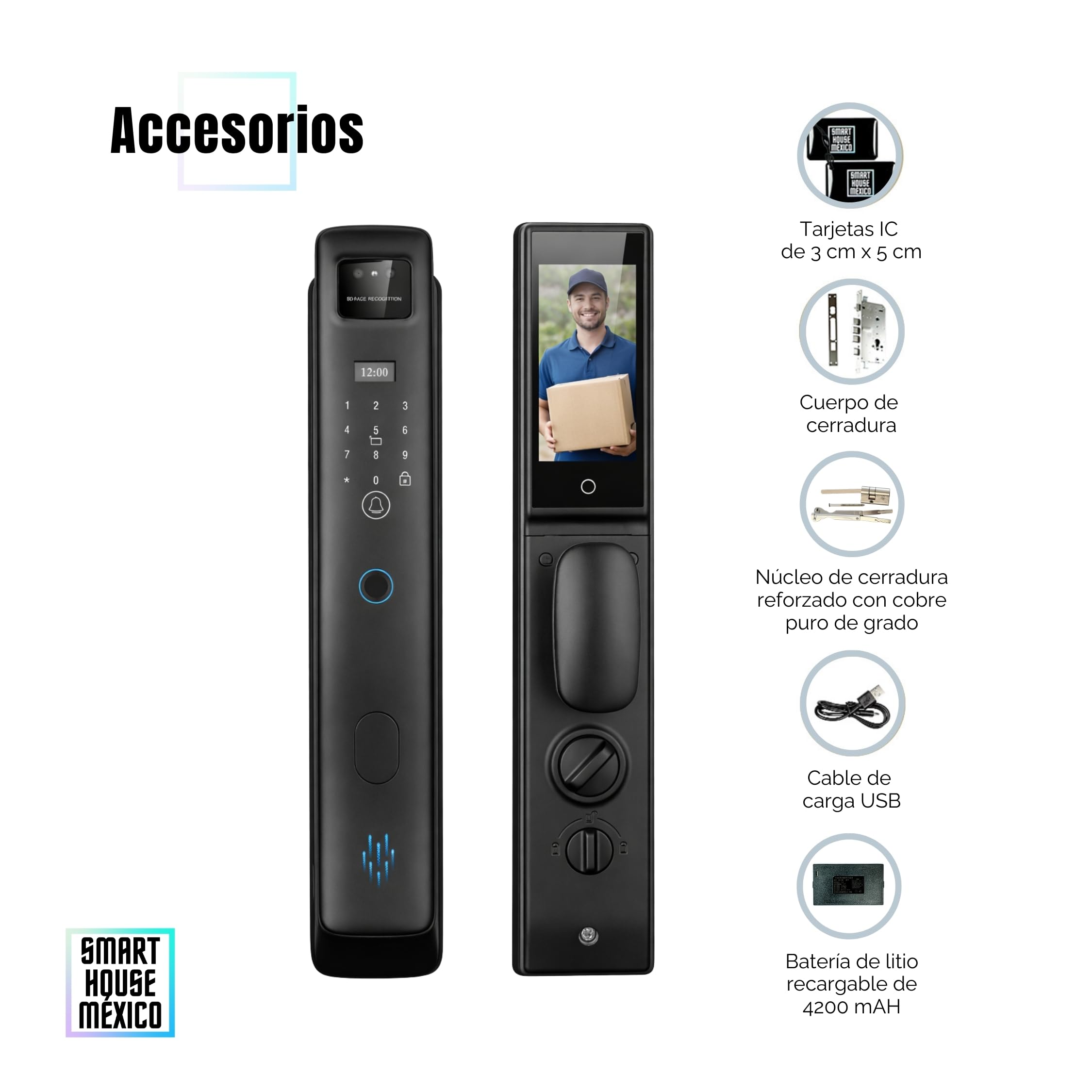 Cerradura Electrónica Inteligente WiFi con Cámara y 7 métodos de apertura. | Reconocimiento Facial, de palma, Huella, Código, App móvil, Tarjeta, Llave Física | Nova Max