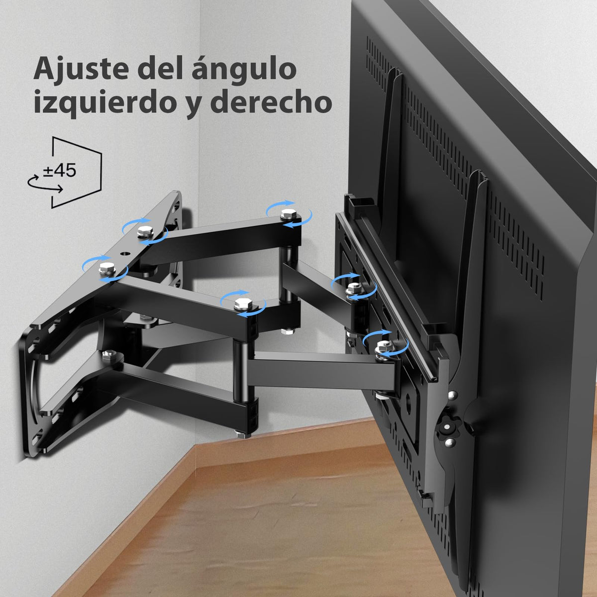 JXMTSPW Soporte para TV movible de 26-65 Pulgadas,Soporte Pared TV de Articulado Inclinable y Giratorio de Movimiento Completo MAX VESA 400x400 mm,Base para Television Pantalla Carga hasta 50 kg