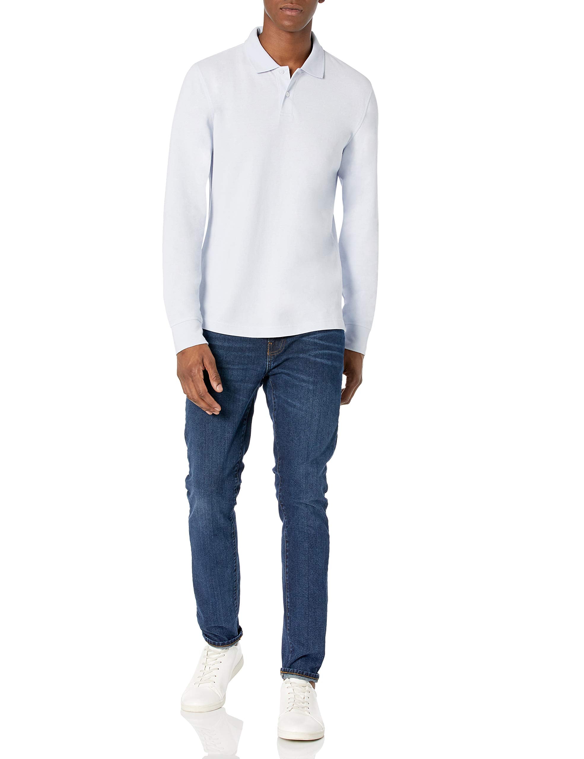 Amazon Essentials - Polo de piqué de manga larga ajustado para hombre, color azul claro, talla XG