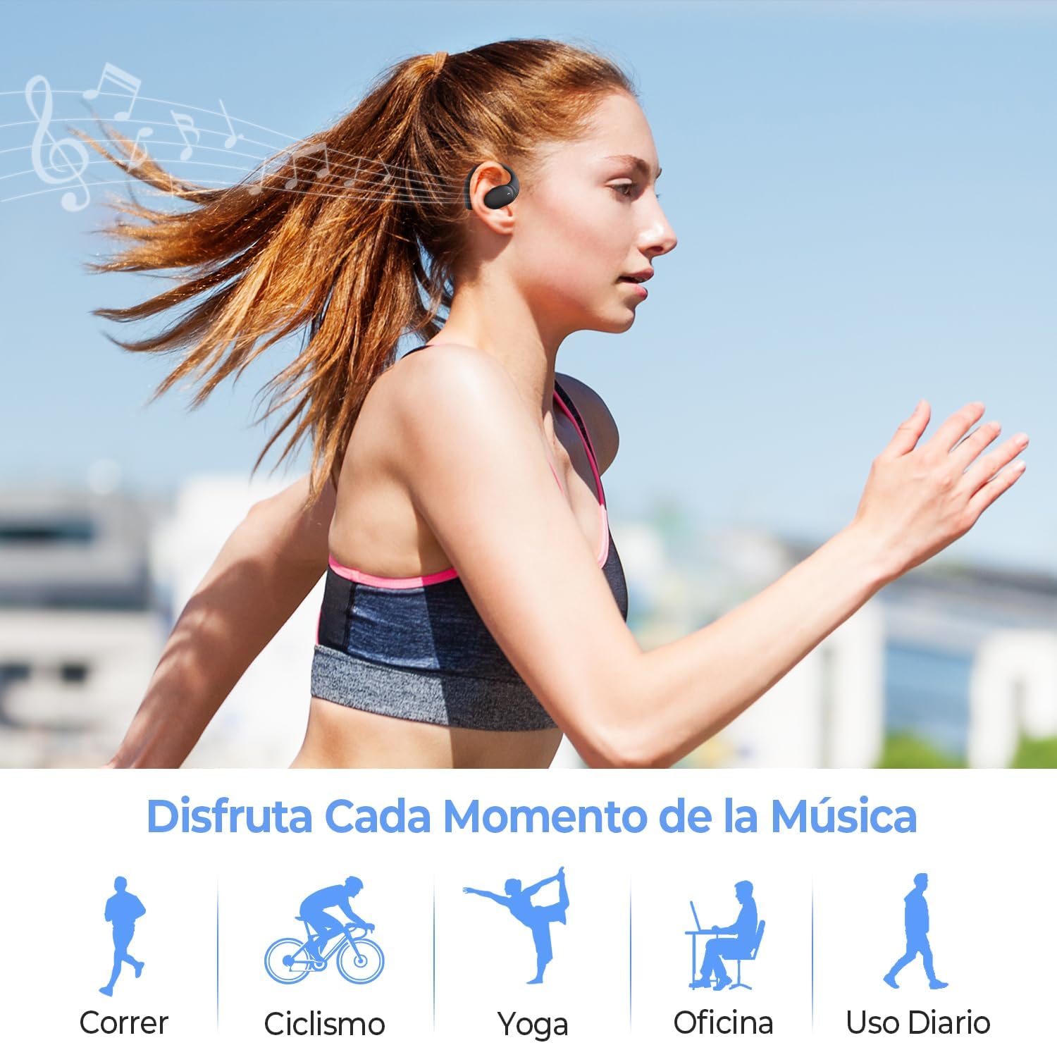 Wattne Audífonos de Oído Abierto Bluetooth 5.4 Open Ear Auriculares Inalámbricos Controladores de 12 mm Micrófono Dual de Ruido ENC Sonido Estéreo 40 Horas