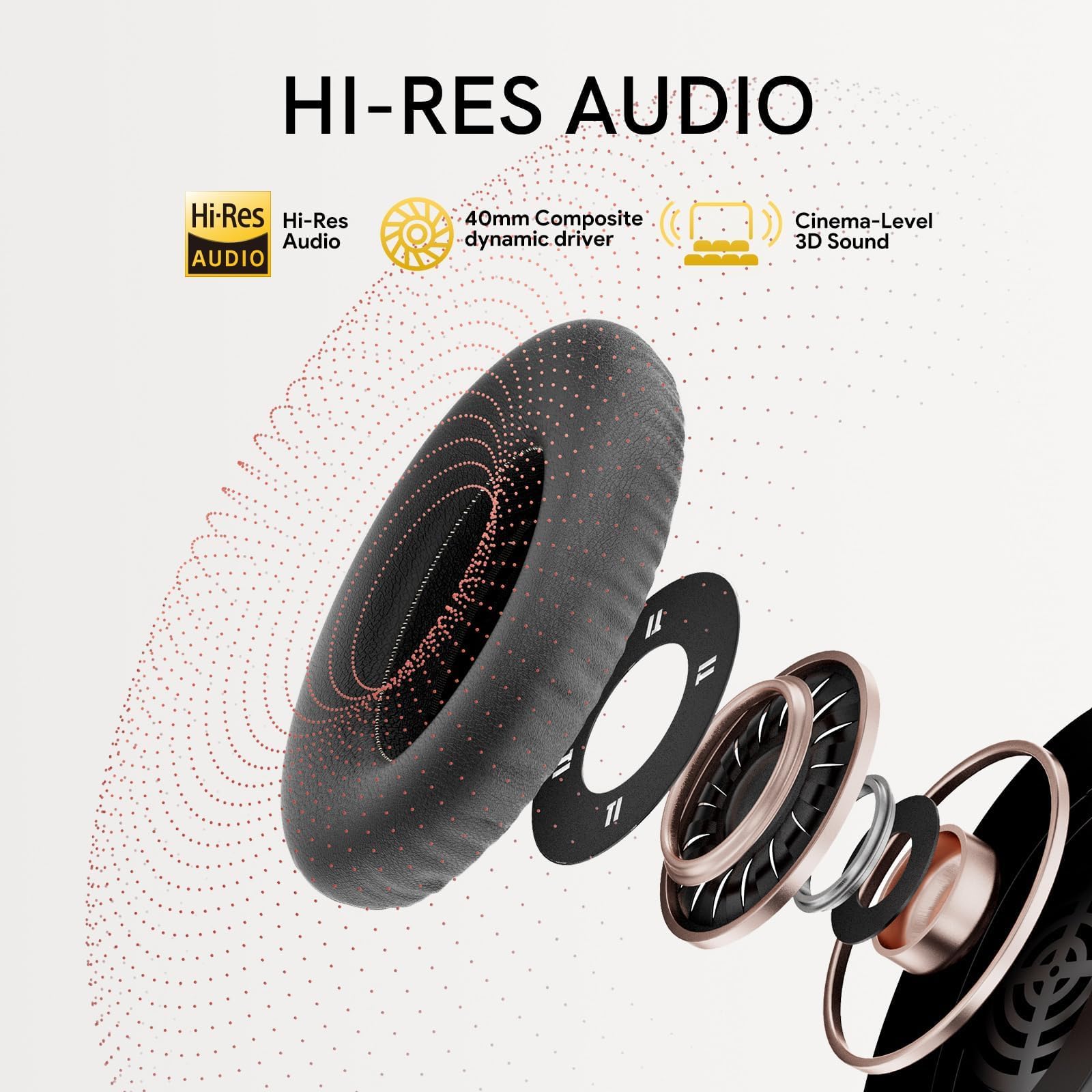 QCY H3 Audífonos Inalámbricos Bluetooth 5.4, Cancelación Activa de Ruido, Hi-Res Audio, Diadema Plegables Auriculares Over Ear, 60 Horas de Reproducción Compatible con iOS/Android