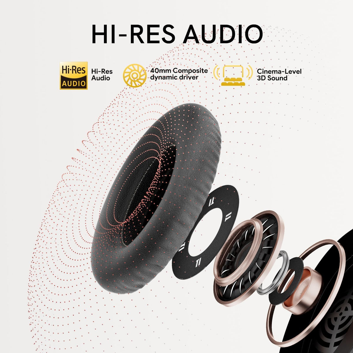 QCY H3 Audífonos Inalámbricos Bluetooth 5.4, Cancelación Activa de Ruido, Hi-Res Audio, Diadema Plegables Auriculares Over Ear, 60 Horas de Reproducción Compatible con iOS/Android