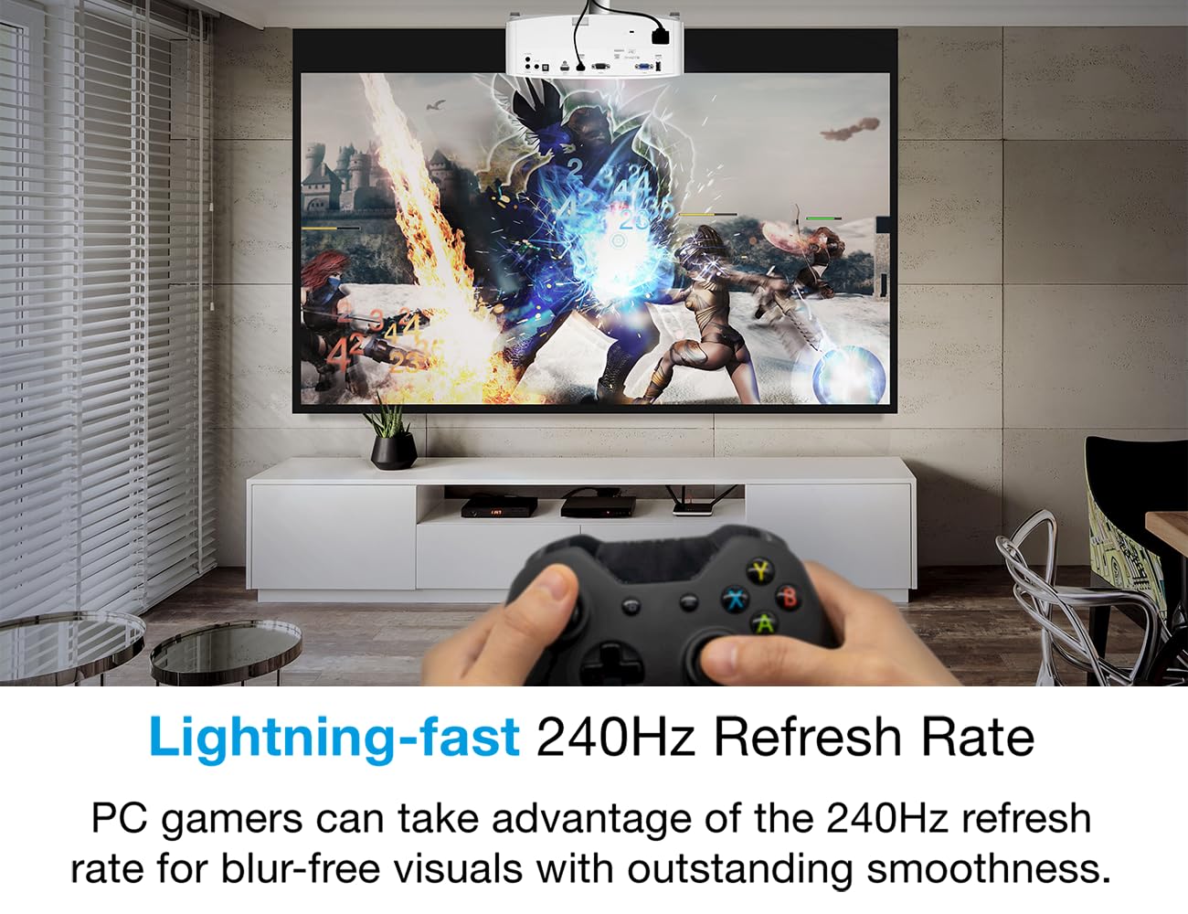 Optoma UHD38x Bright, True 4K UHD Gaming Projector | 4000 Lumens | 4.2ms Response Time at 1080p with Enhanced Gaming Mode | Lowest Input Lag on 4K Projector | 240Hz Refresh Rate | HDR10 & HLG