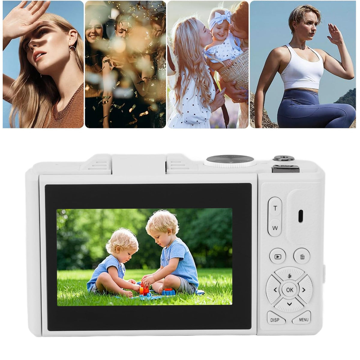 XUMIUZIY Cámara Digital 5K con Zoom Óptico 18X, Cámara Digital Vintage 75MP con Enfoque Automático, Cámara 5k con Pantalla abatible, Vídeo 5K y Detección de Sonrisa (Black) (White)
