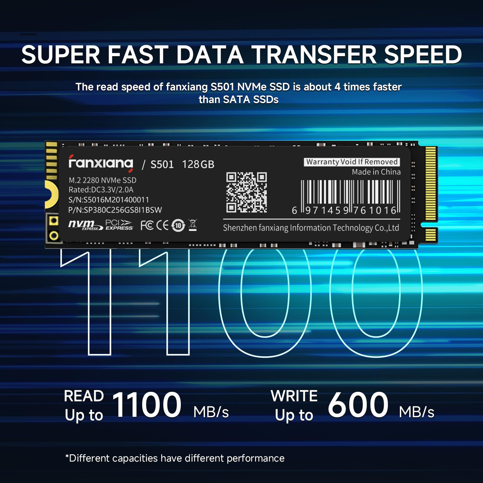 fanxiang S501 128GB NVMe SSD 3D NAND1.3 PCIe Gen3x4 M.2 2280 Unidad Interna de Estado sólido (Velocidad de Lectura de hasta 1130 MB/s) Compatible con portátiles y PC de computadora
