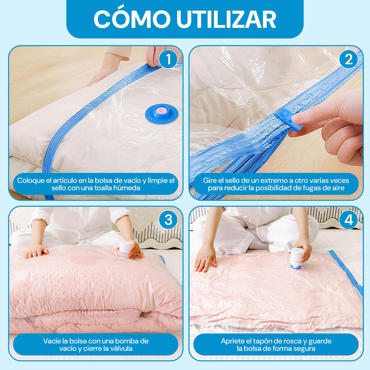 6 Piezas Bolsas de Almacenamiento al Vacío con Bomba Eléctrica, Almacenamiento Reutilizable, Bolsas de Compresión para Ahorrar Espacio 80%, Almacenar Edredones ropa Almohadas Mantas (80 * 120 6 pcs)