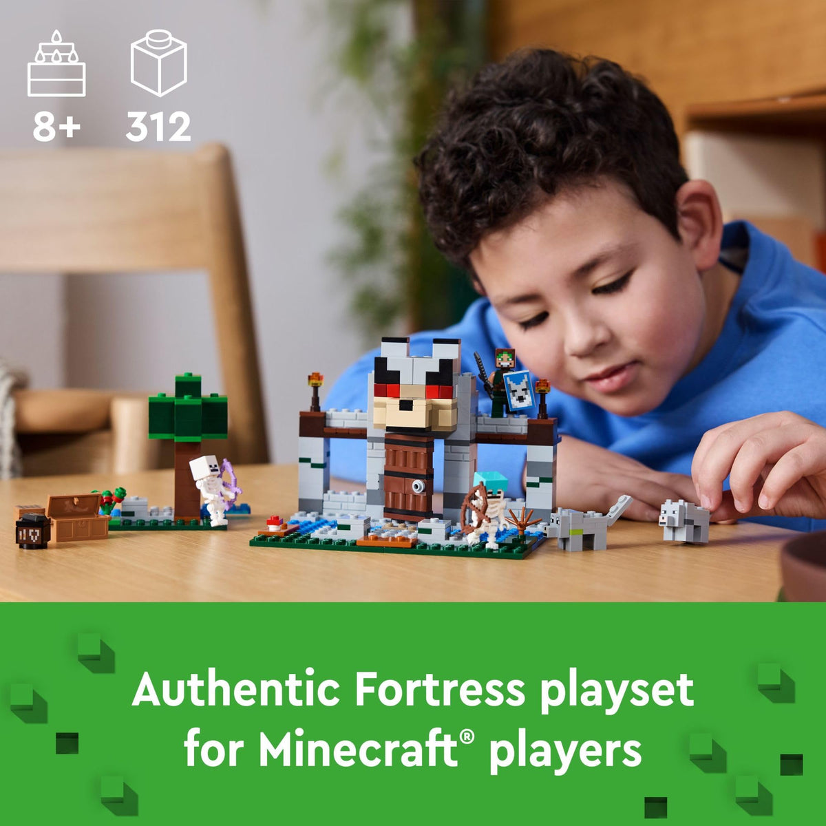 LEGO® Minecraft® La Fortaleza-Lobo Juguete de construcción con una fortificación, Esqueletos y un Explorador, Castillo Lleno de acción para Fans del Videojuego Mayores de 8 años 21261