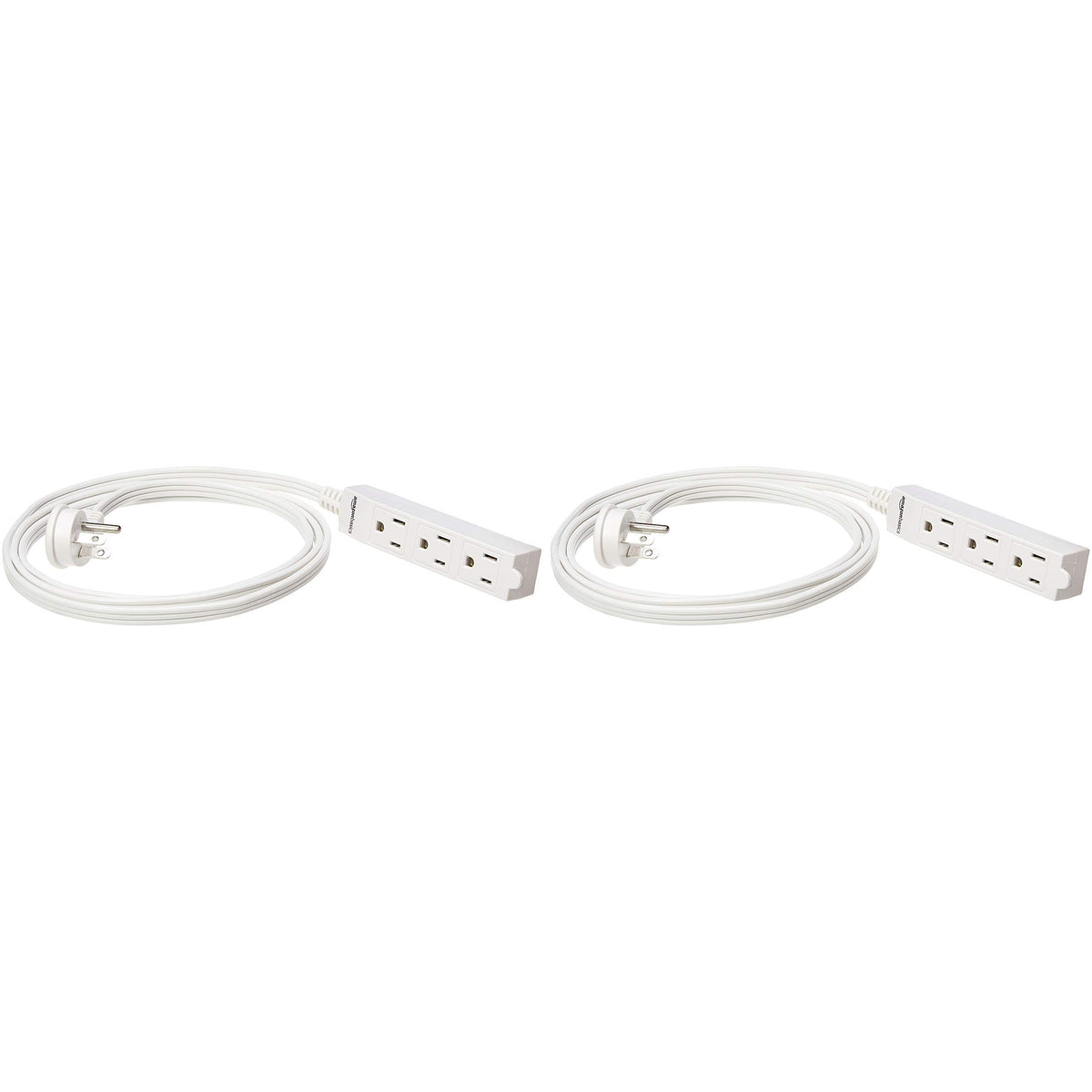 Amazon Basics Regleta rectangular para interiores, cable de extensión de 1.8 m, 3 clavijas, enchufe plano, de conexión a tierra, 13 amperios, 1625 vatios, 125 VCA, paquete de 2, color blanco