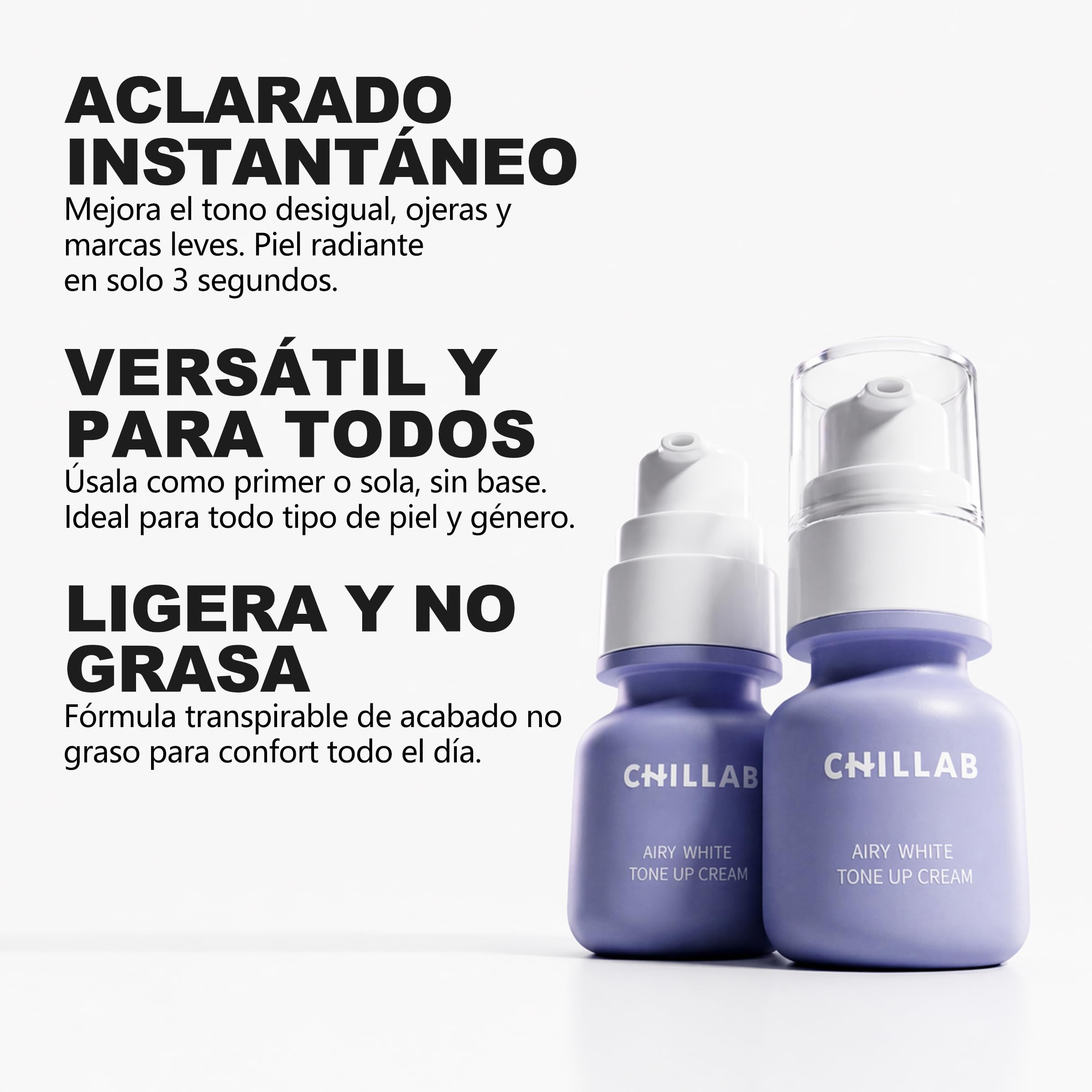 Chillab Airy White Tone-Up Cream 30g — Crema Tono-Up Tipo Mousse con Niacinamida, 7 Péptidos y 8 Extractos Botánicos | Textura Ligera, Doble Uso como Prebase, Vegano y Cruelty-Free