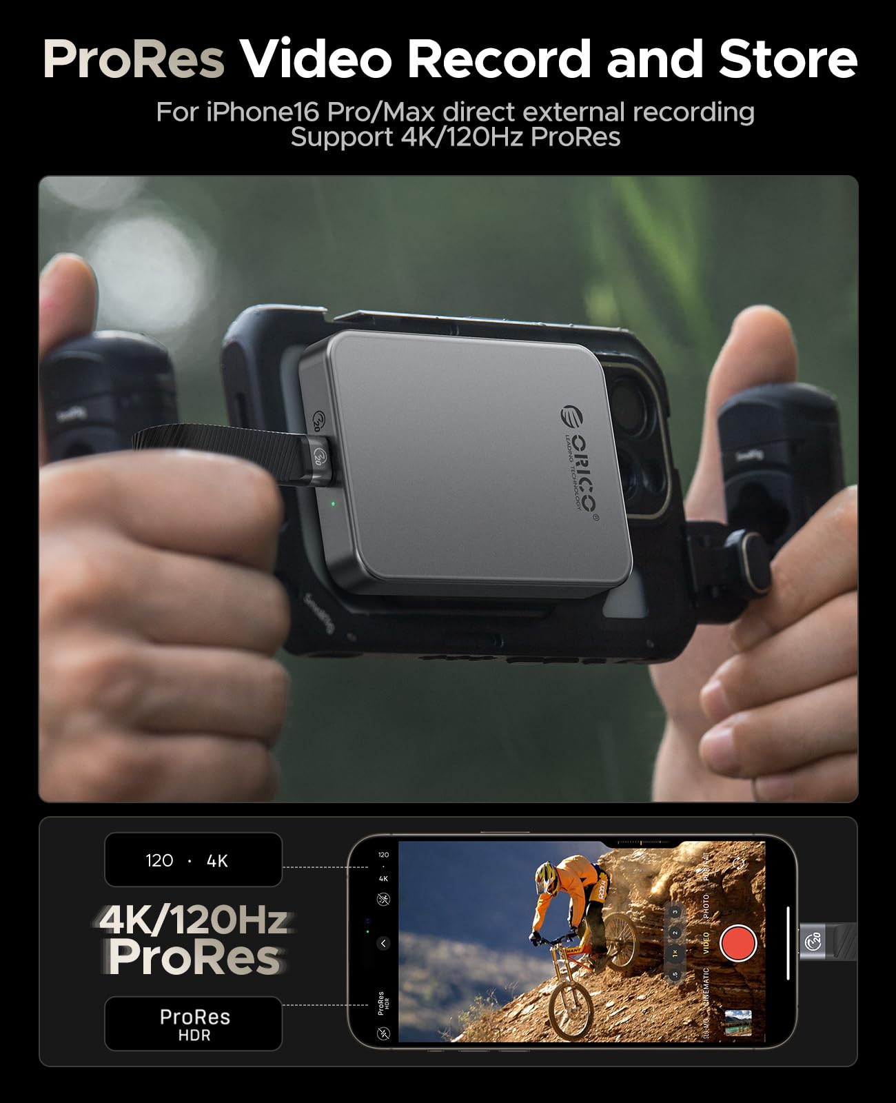 ORICO 1TB SSD Magnético Portátil, hasta 2000MB/s, Aleación de Aluminio, 4K 120 fps ProRes HDR, Unidad de Estado Sólido Externa, Compatible con iPhone 16 Pro MAX, Tablet, Ordenador - K20