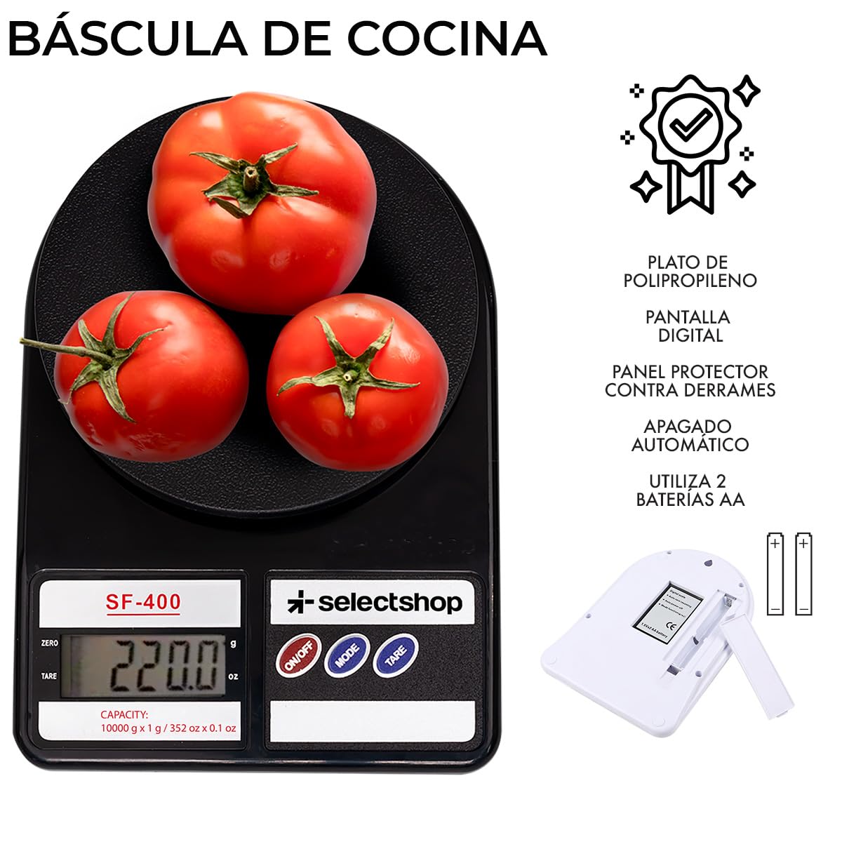 SELECTSHOP Bascula De Cocina Digital Para Alimentos Con Pantalla Lcd Precisa Pesa De Alimentos Base Plástica Portatil Bascula Gramera Digital Con Sensor Calibrador Pesa Joyas (NEGRO)