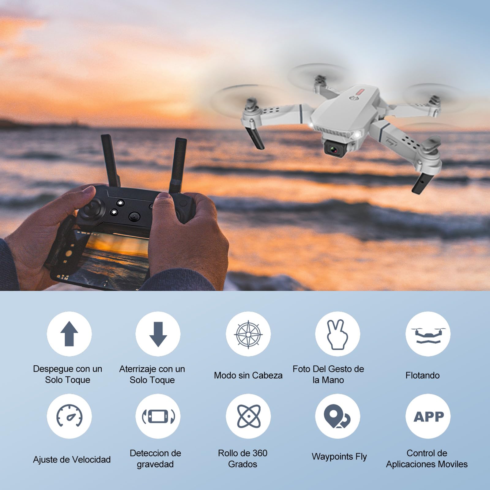 Mini Drone con Cámara 4K Dual Hd, Drone Control Remoto Posibilidad de Giro de 360°, Drones Antisísmicos Rastrear El Vuelo de 100 Metros, Dron con Camara para Adolescentes Principiantes Regalo