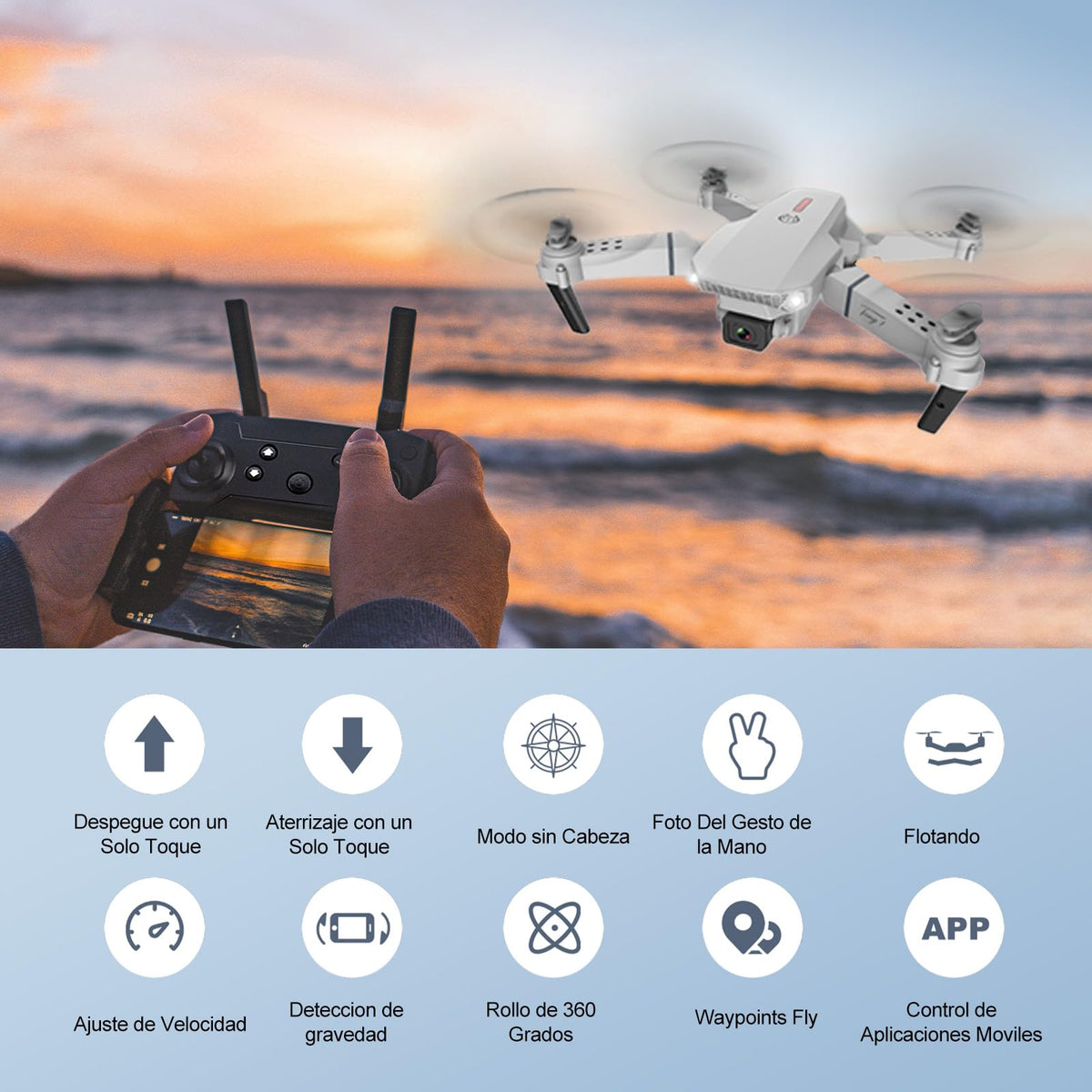 Mini Drone con Cámara 4K Dual Hd, Drone Control Remoto Posibilidad de Giro de 360°, Drones Antisísmicos Rastrear El Vuelo de 100 Metros, Dron con Camara para Adolescentes Principiantes Regalo