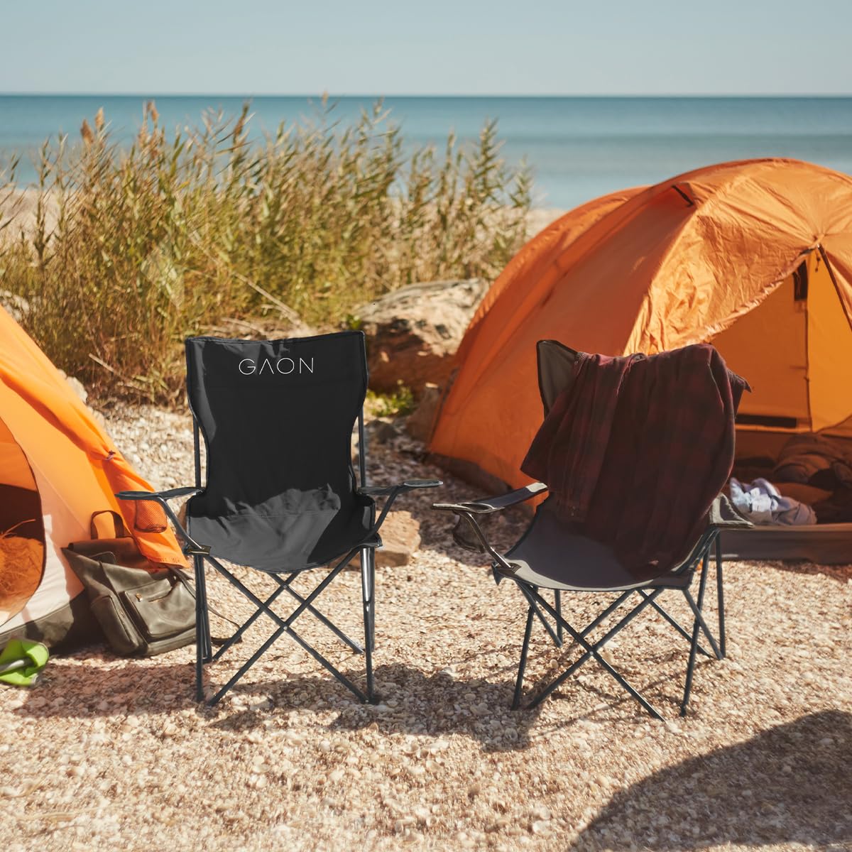 DURALIFE GAON. 2 Sillas Plegables para Camping, Jardin, Playa o Pesca Portatil Ultraligera de Lona Impermeable (Negro