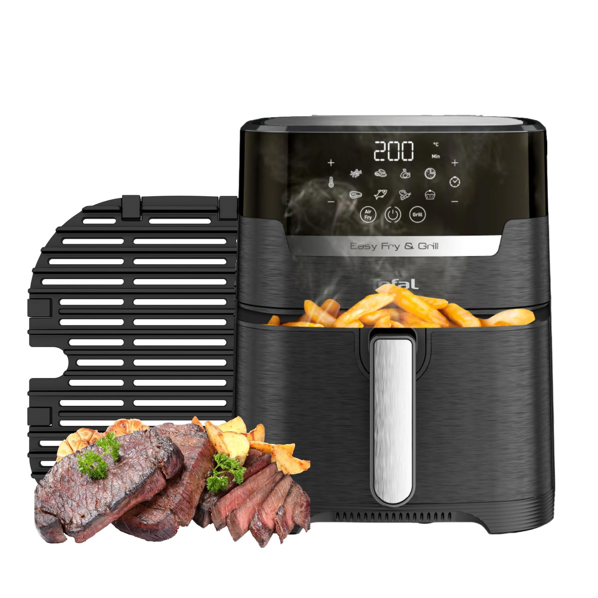 T-fal Freidora de Aire Digital Easy Fry & Grill, ¡La primera Freidora de Aire 2 en 1, con su función única de asar a la parrilla! Cuenta con 8 menús automáticos. Capacidad 4.2 L,EY505850