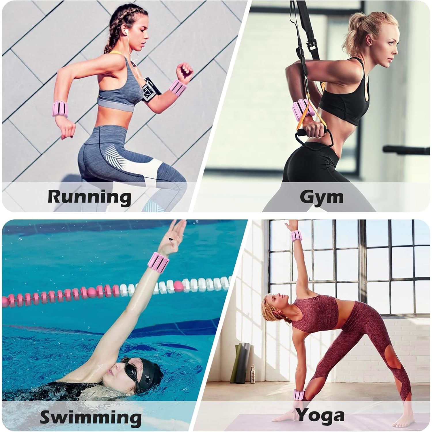 SPOSYN 2PACK Polainas para Tobillo y Muñecas, Pesas para Tobillos Ajustables, Polainas de Silicona Antideslizantes, Pesas de Tobillo Ajustables para Yoga, Pilates, Natacion, Ejercicio Aeróbicos (rosa, 2X0.5LB)