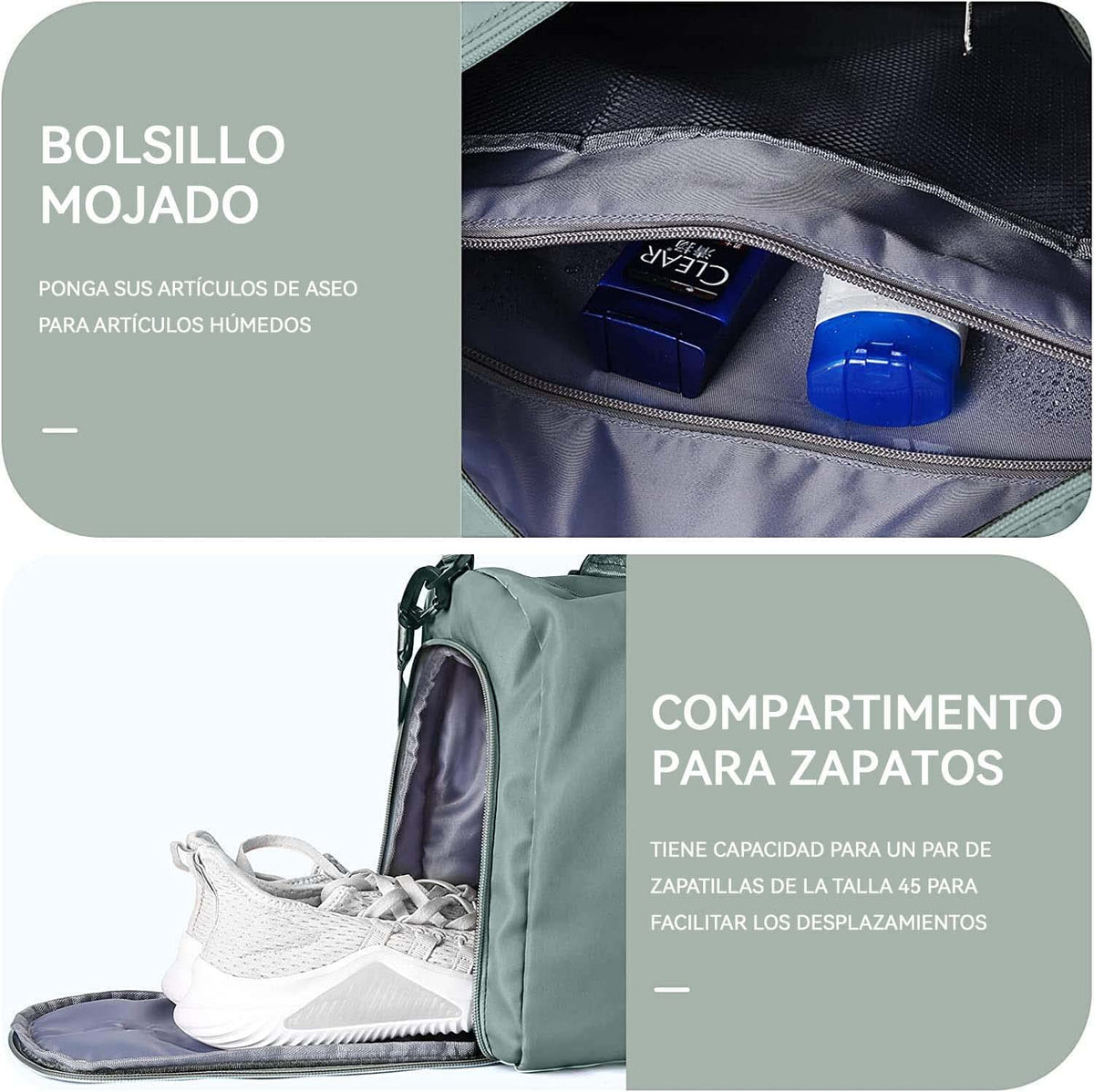 Bolsa Deportiva para el Gym con Compartimento para Zapatos y Bolsa de Agua Húmeda,Bolsas de Viaje para Hombre y Mujer,Ideal para Viajes, Entrenamiento, Yoga, Deportes