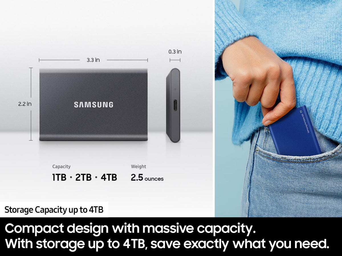 Samsung - SSD portátil T7 de 1 TB – hasta 1050 MB/s – Unidad Externa de Estado sólido USB 3.2, Gris (MU-PC1T0T/AM)