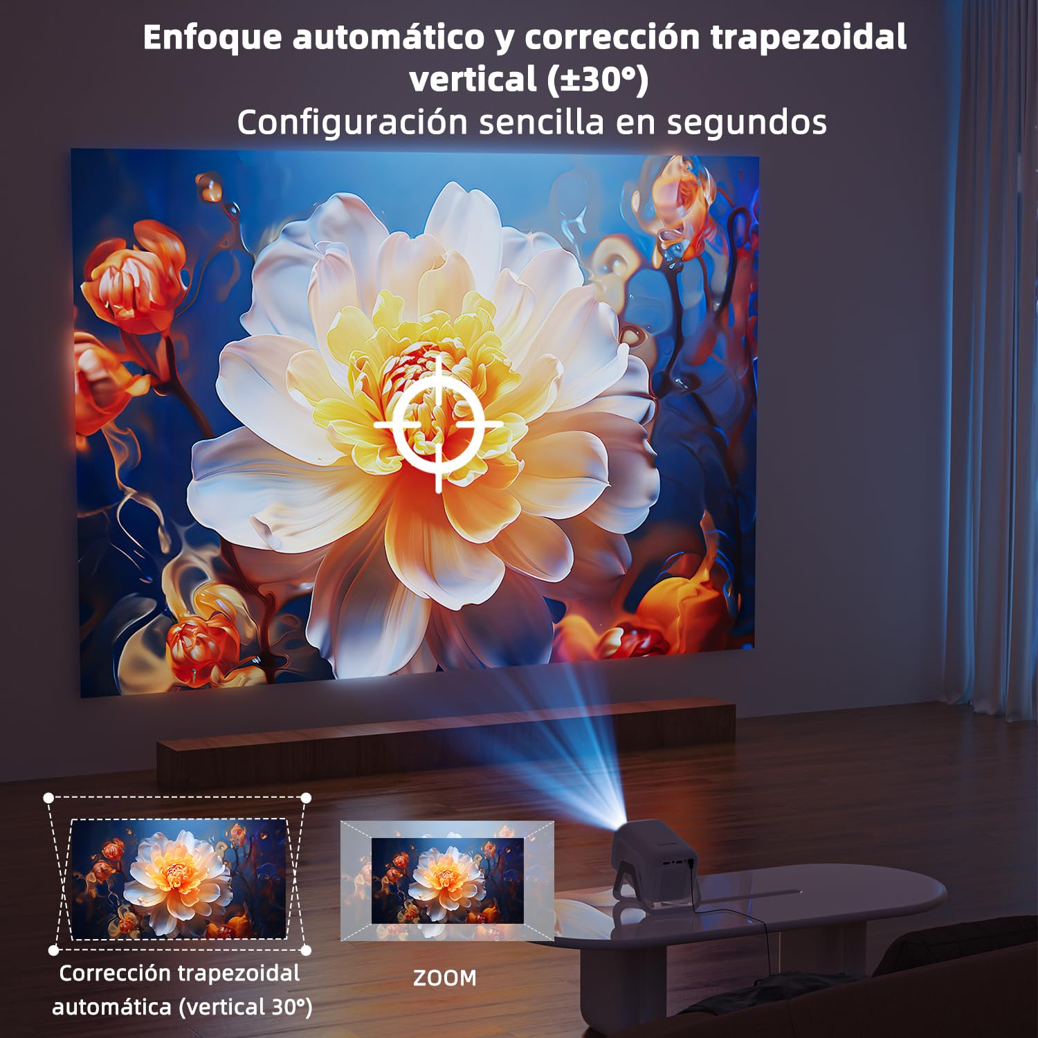 Bettdow Compatible Netflix Licencia Mini Proyector con WiFi y Bluetooth 5.2,Android 13 Proyector Portátil 1080P con Soporte 4K,Auto Keystone,Control Vocal,Netflix/Youtube/Prime Video/D+ Integrado