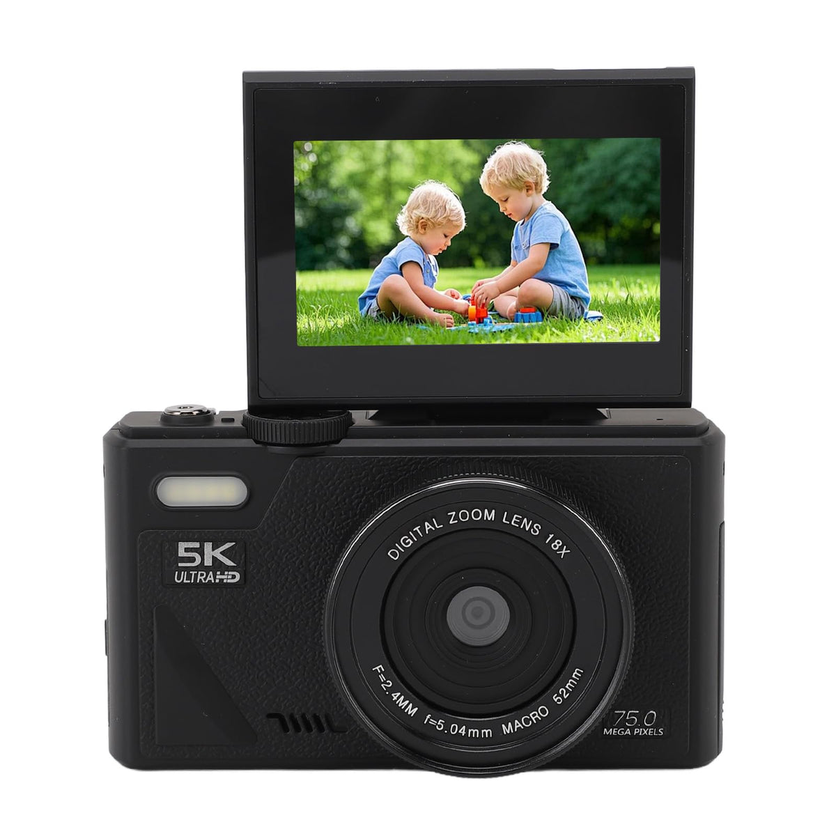 Zopsc Cámara Digital para Fotografía, Cámara de Vlogging sin Espejo de 75MP 5k con 18x óptico Autimate Authocus Anti-Shake 3in 180 ° Pantalla para Fotografía de Viaje (Black)