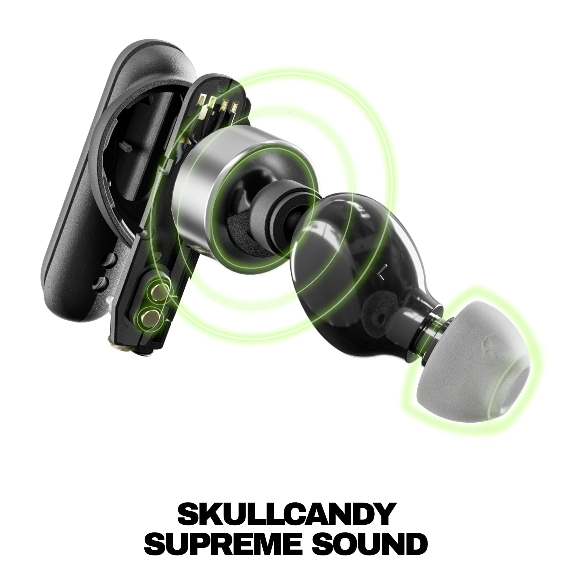 Skullcandy Smokin' Buds Auriculares In-Ear Inalámbricos, 20 h de Autonomía, 50 % de Plásticos Renovables, Micrófono, Compatibles con iPhone Android y Dispositivos Bluetooth, Negro