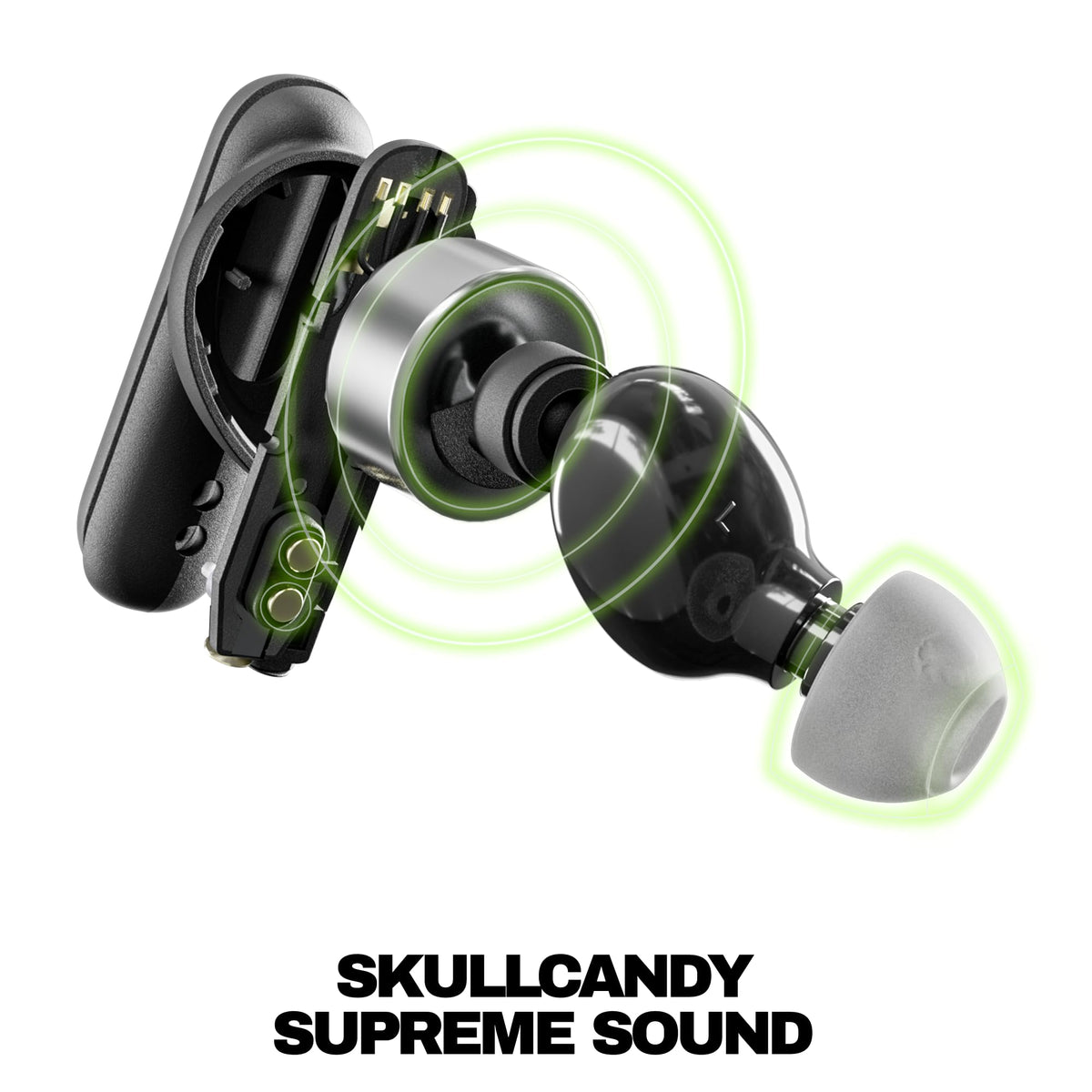 Skullcandy Smokin' Buds Auriculares In-Ear Inalámbricos, 20 h de Autonomía, 50 % de Plásticos Renovables, Micrófono, Compatibles con iPhone Android y Dispositivos Bluetooth, Negro