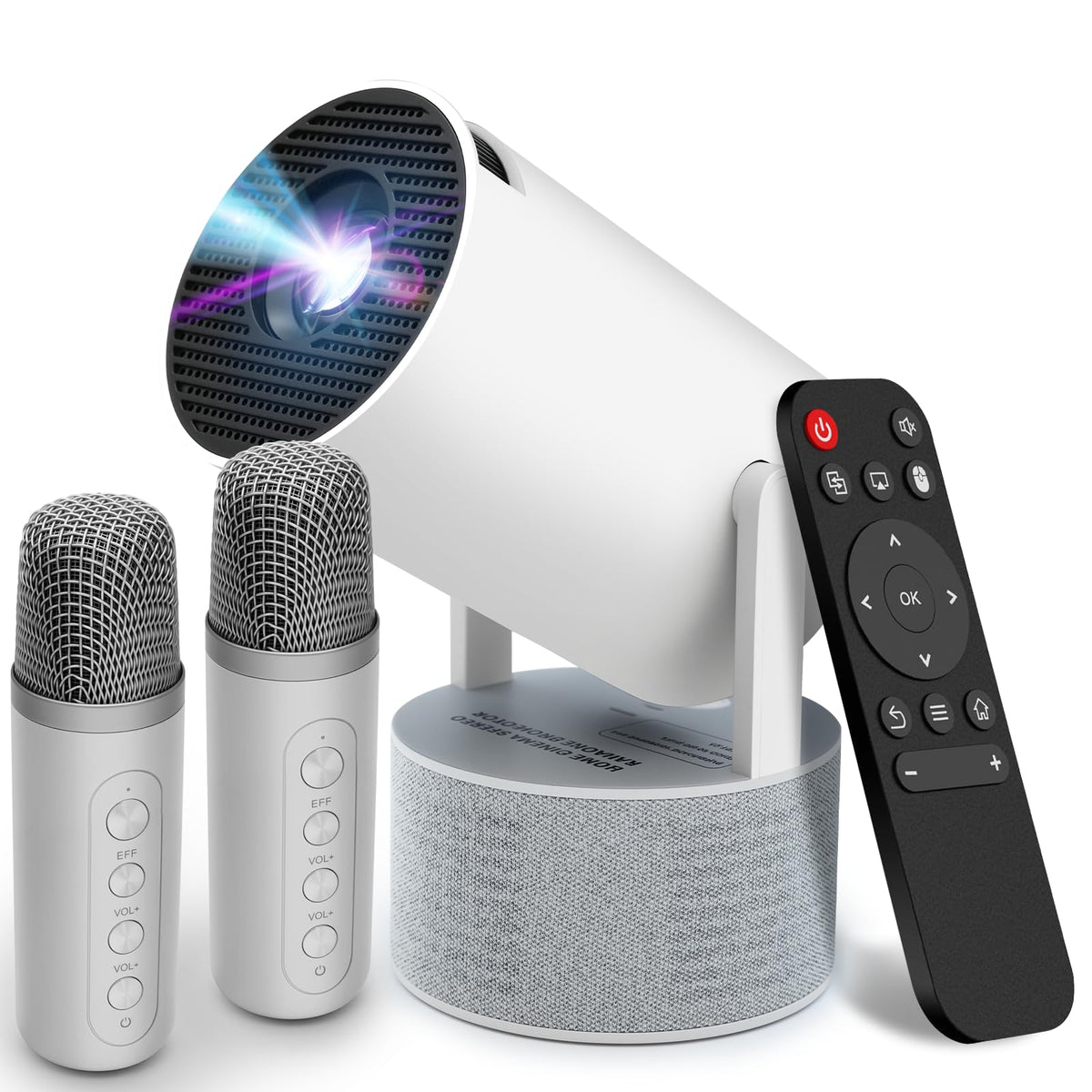 Mini Proyector 4K 1080P, Proyector Portátil con Karaoke, WiFi 6, Bluetooth 5.0, 200 ANSI, Android 11, USB y HDMI, Proyectores con Dos Micrófonos Compatible con Smartphone/Tabletas/PC/TV Stick/XBox/PS5