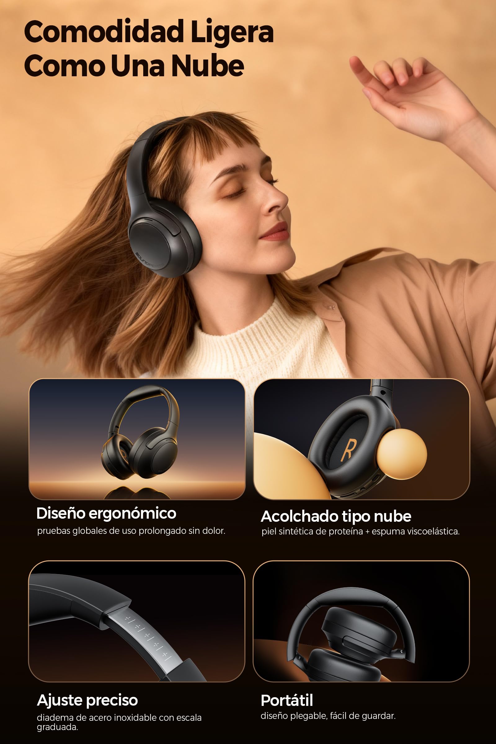 SoundPEATS Cove Pro Audífonos de Diadema ANC Adaptativo -56dB Hi-Res LDAC
