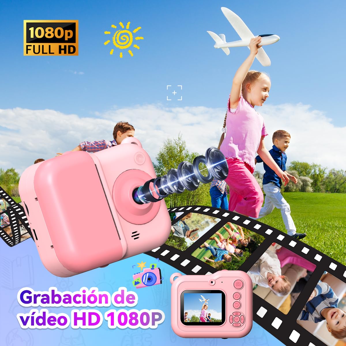 ETprin Cámara Instantánea Infantil – Cámara Digital HD 1080P con Modo Selfie, Fotos Divertidas y Creativas,Recargable,Perfecta para Niños de 3 a 12 Años