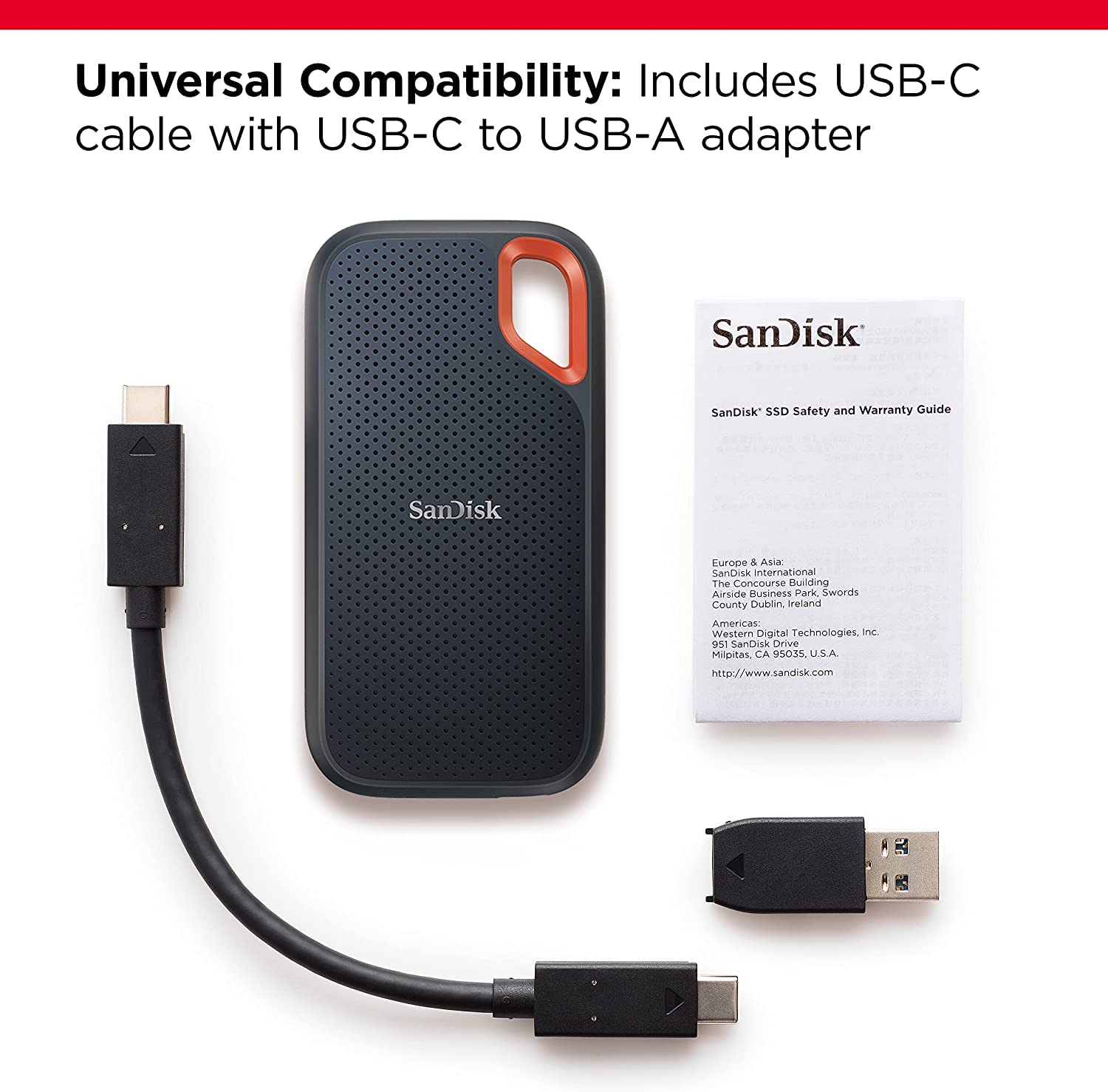 SanDisk SSD portátil Extreme de 2 TB - hasta 1050 MB/s - USB-C, USB 3.2 Gen 2 - Unidad Externa de Estado sólido - SDSSDE61-2T00-G25