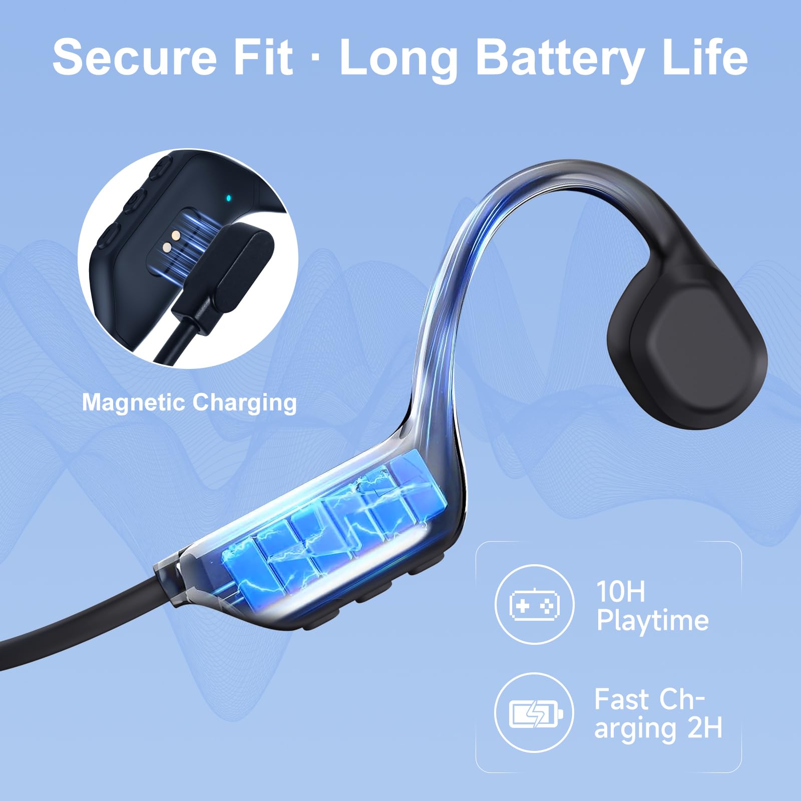 IFECCO Audífonos Conducción Osea Bluetooth 6.0 - IP67 Resistente al Agua Audífonos de Oído Abierto Inalambricos con Micrófono,10H de Potencia para Ciclismo, Correr, Senderismo