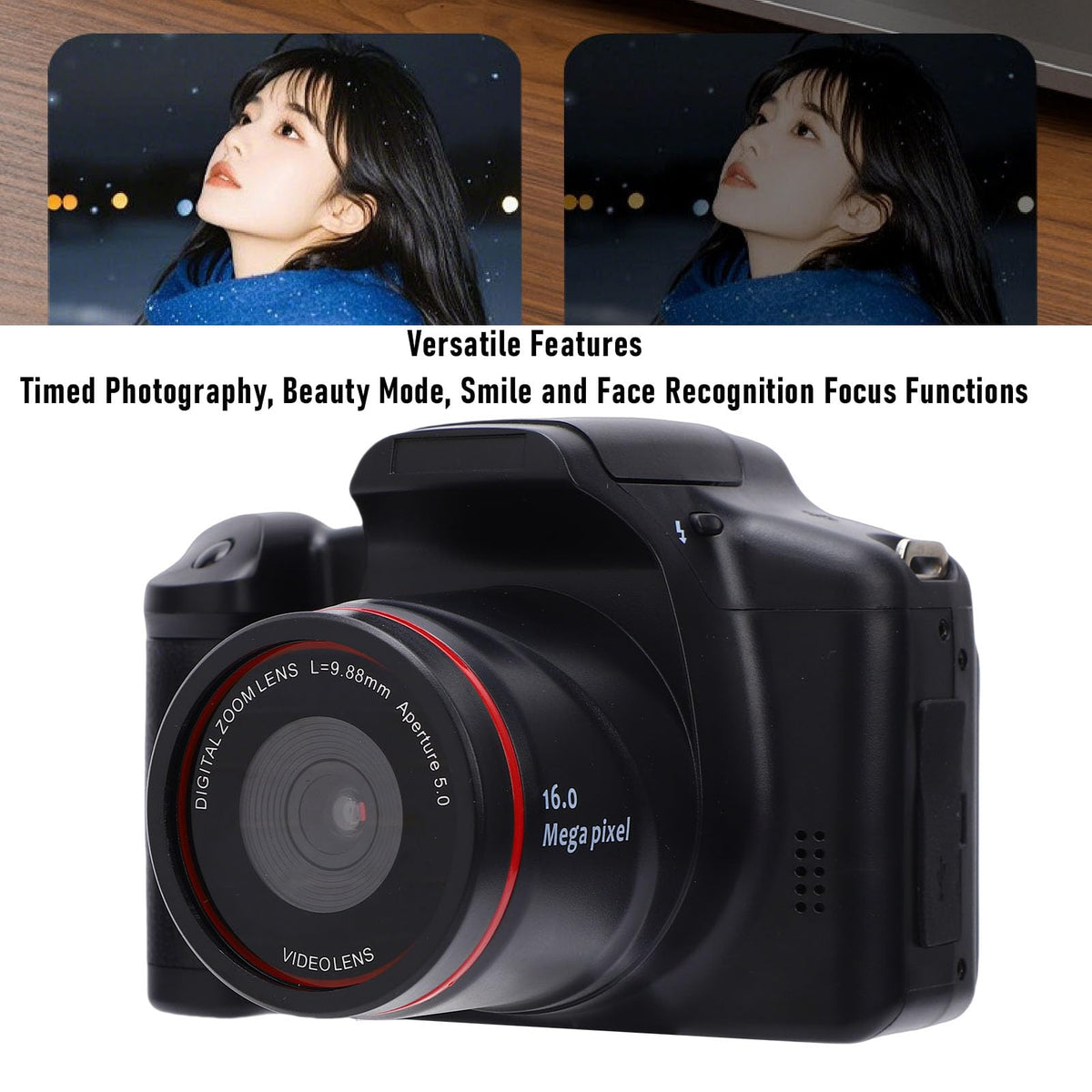 Akozon Cámara DSLR 1080P HD Zoom 16X Enfoque Automático Cámara Digital de 16MP Fotografía de Vlogging de Viajes