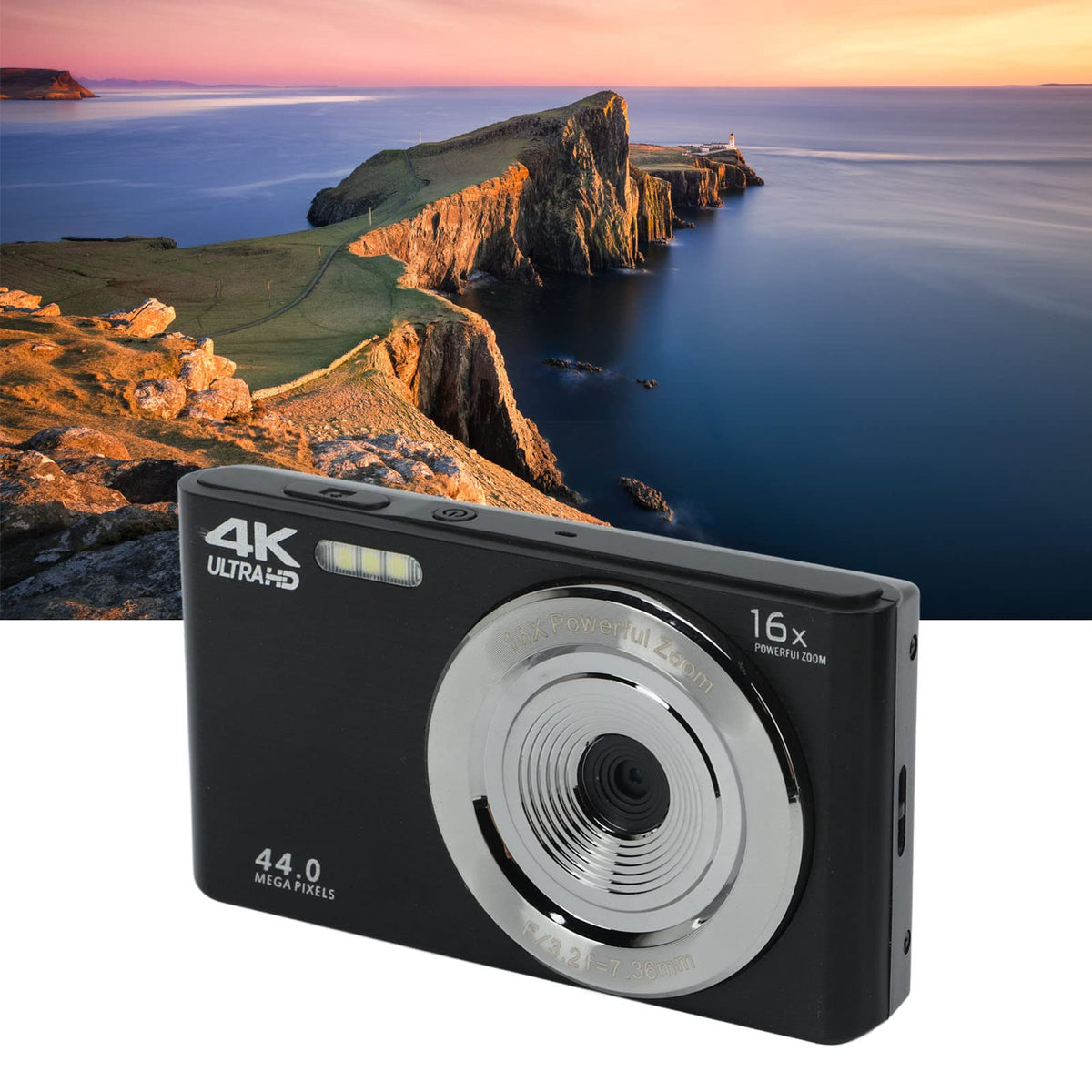 Cámara Digital, Cámara de Vídeo FHD 4K con Zoom Digital de 16X, Cámara de Vídeo de Pantalla de 2,8 Pulgadas de 44MP, Cámara para Niños Principiantes y Adolescentes (Negro)