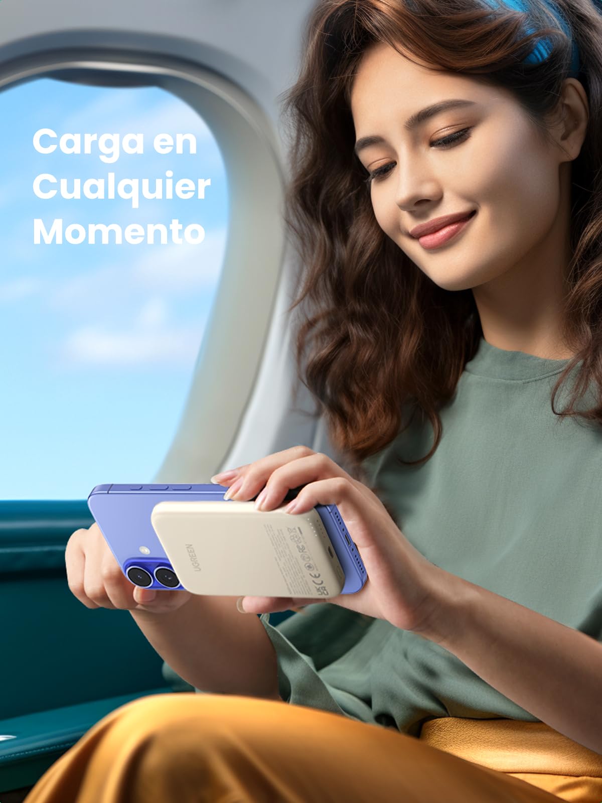 UGREEN 5000mAh Power Bank Inalabrico Bateria Portail 15W, USB C Cargador Magnaco Carga Raida, Powerbank Compatible con iPhone 16/15 Series, Galaxy, Xiaomi, iPad, Blanco