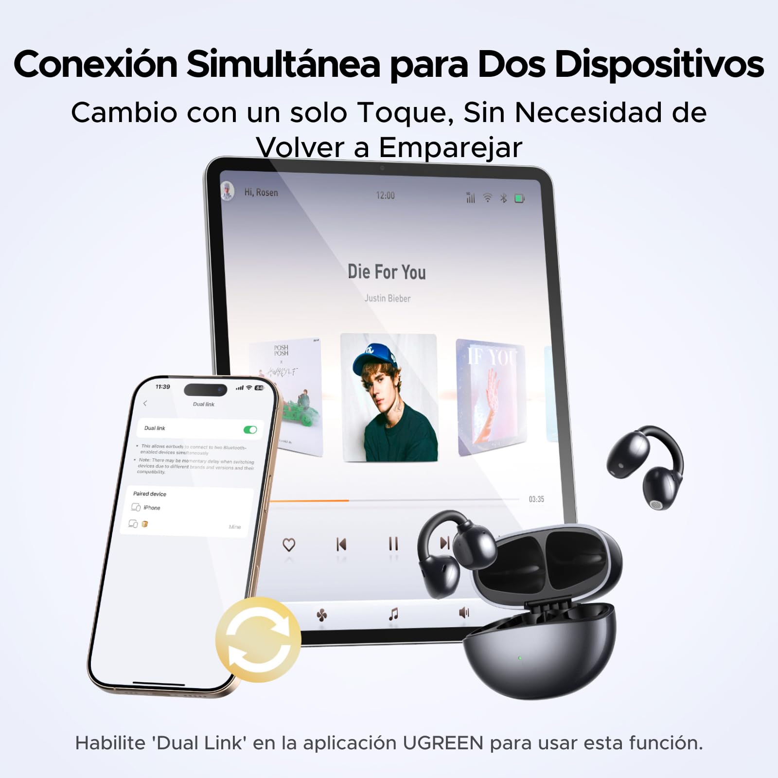 UGREEN ClipBuds Audífonos Inalámbricos Bluetooth 6.0 con 4 Micrófonos 30H