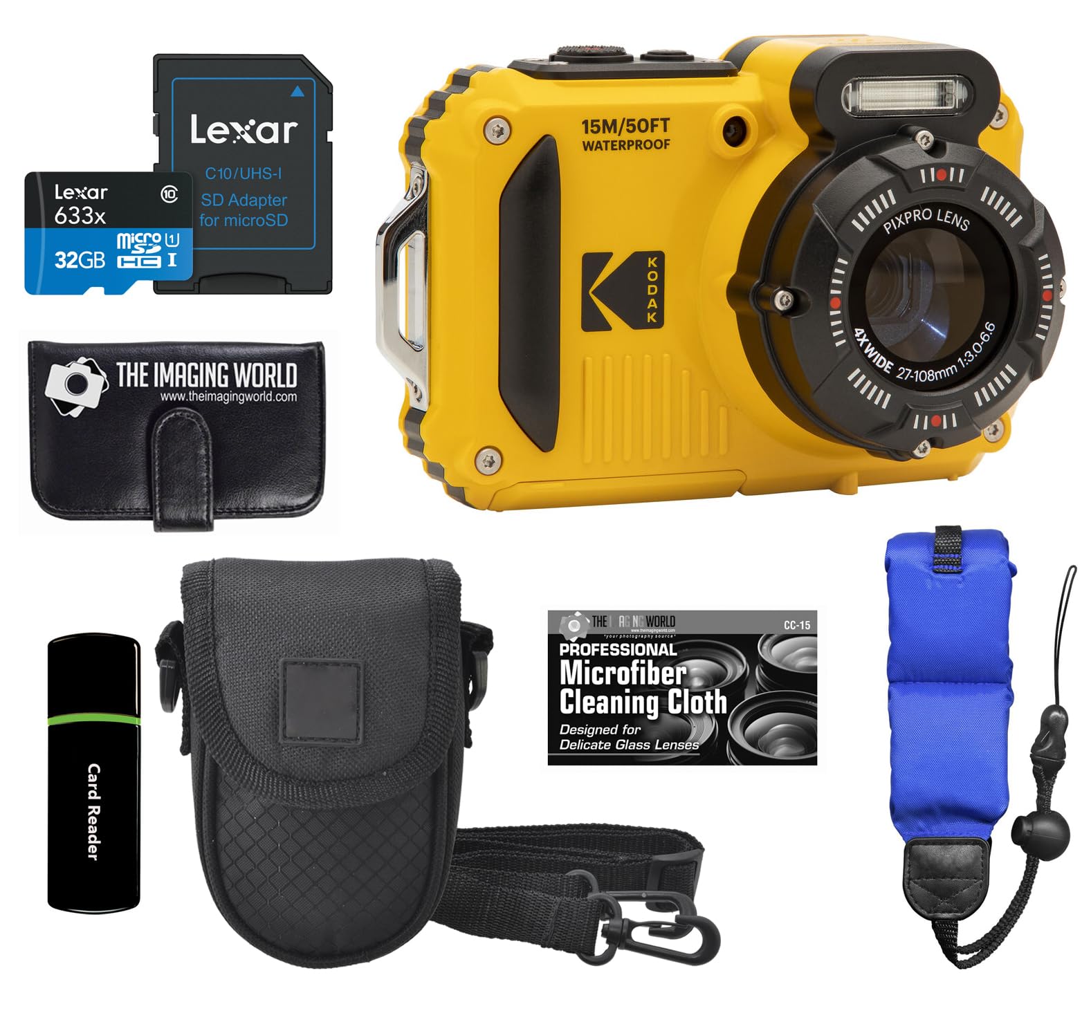 Kodak PIXPRO WPZ2 Cámara digital WiFi resistente, impermeable, a prueba de golpes y polvo 16MP con zoom óptico 4X, video Full HD 1080P, cámara para vlogging con pantalla LCD de 2.7" (7,6 cm) (Amarillo