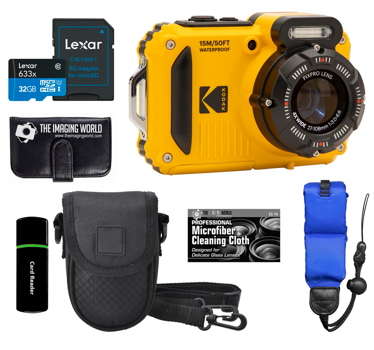 Kodak PIXPRO WPZ2 Cámara digital WiFi resistente, impermeable, a prueba de golpes y polvo 16MP con zoom óptico 4X, video Full HD 1080P, cámara para vlogging con pantalla LCD de 2.7" (7,6 cm) (Amarillo