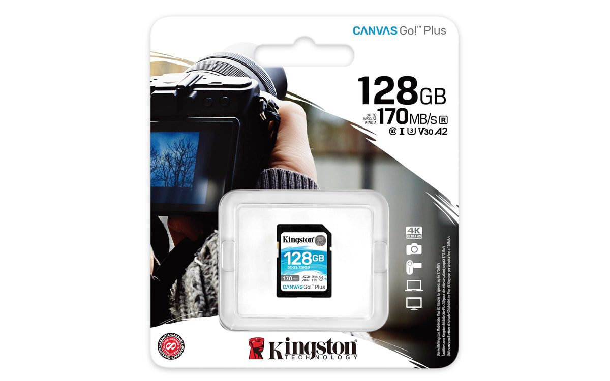 Kingston - Tarjeta de memoria SDXC Canvas Go Plus (128 GB, 170 MB/s, lectura UHS-I, C10, U3, V30)