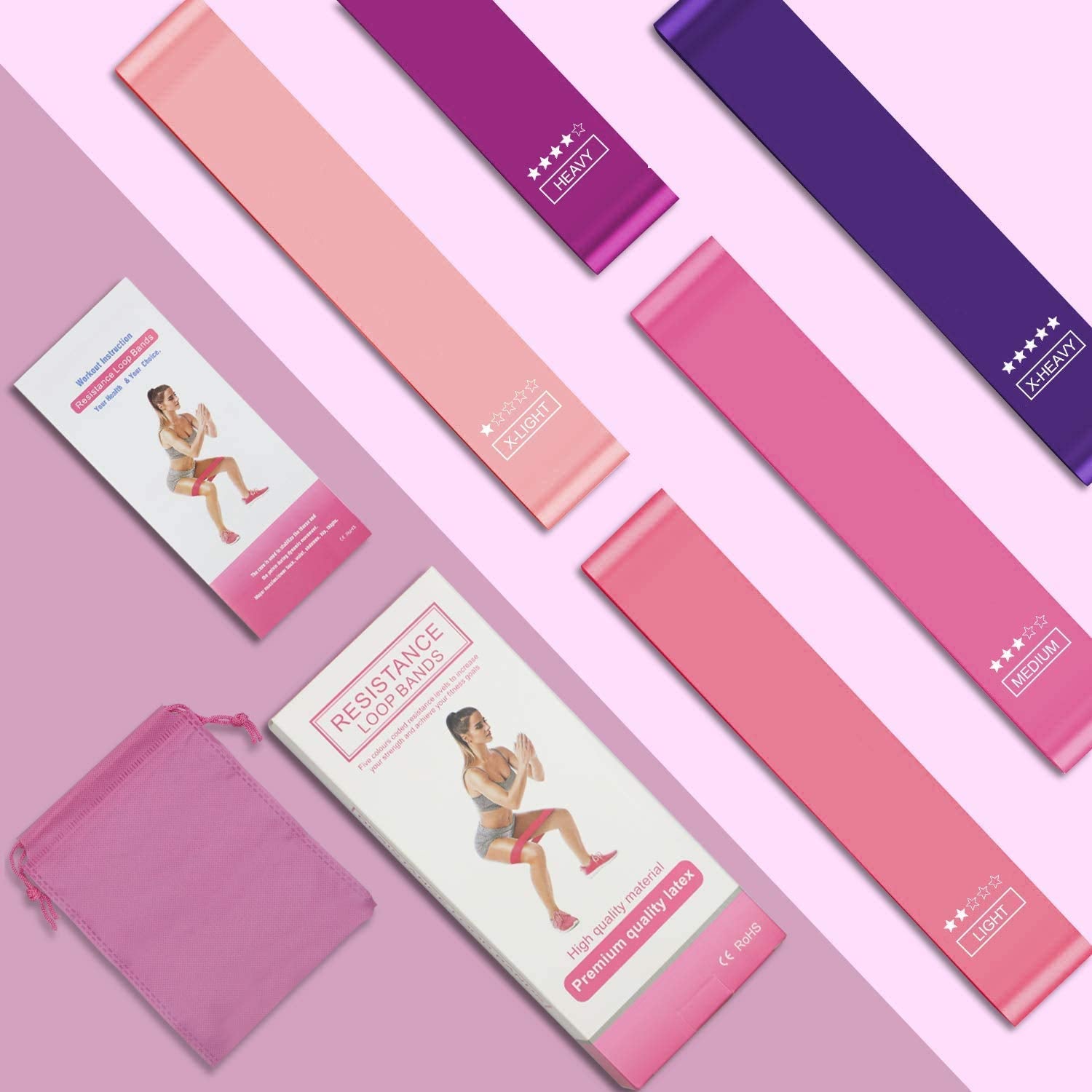 AOYOMO Bandas De Resistencia Elásticas con 5 Niveles Ejercicios Cintas Elasticas Fitness de Látex Natural, Bandas Elasticas Musculacion para para Yoga, Pilates, Crossfit, Estiramientos