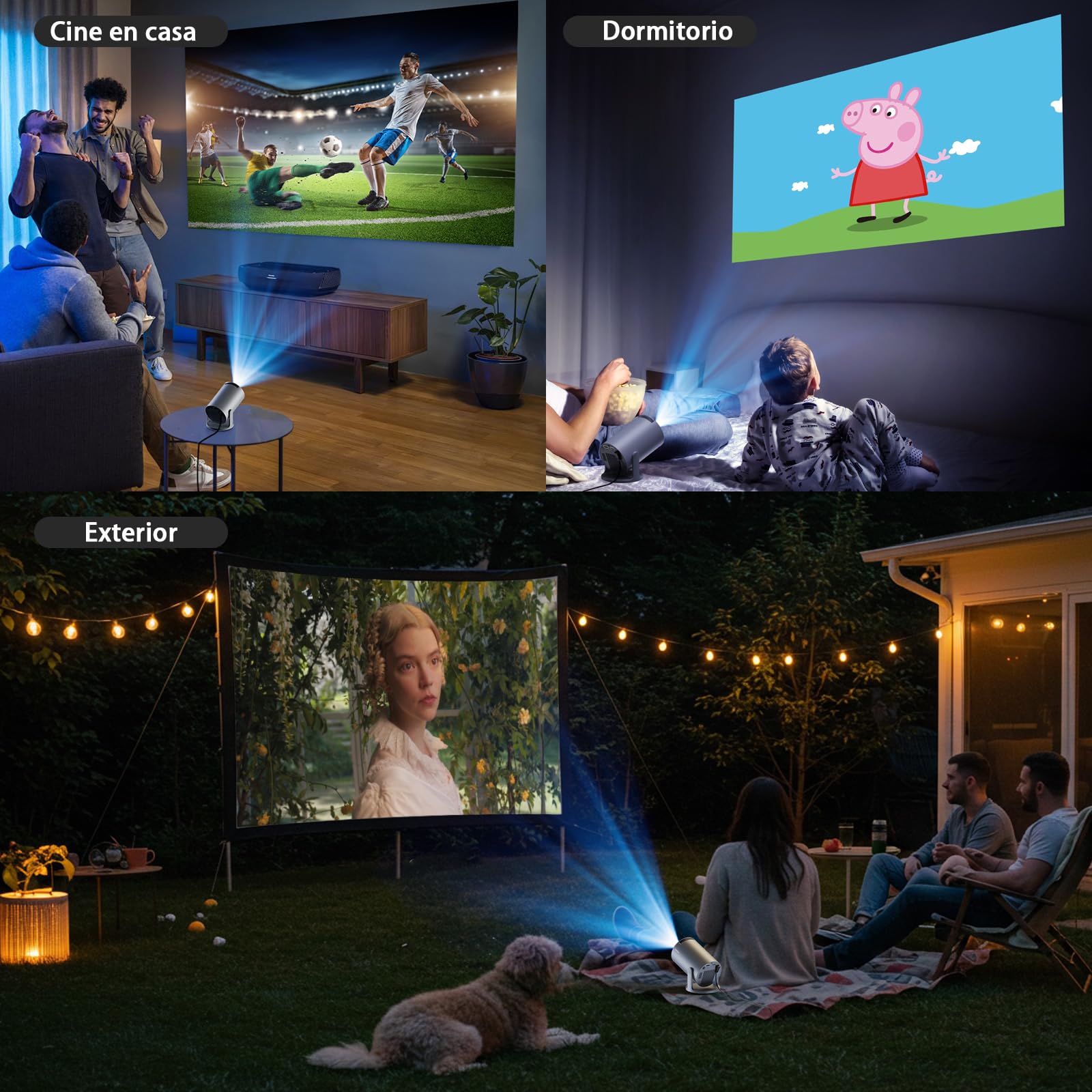 Bettdow Proyector Inteligente Android 11 Hy300 Pro Plus, 1080P 720P HD 8000lm Lúmenes WiFi 6 Bluetooth 5.4, Led 4K Proyección 25-110" Profesional, Corrección Automática, Gris AC1075