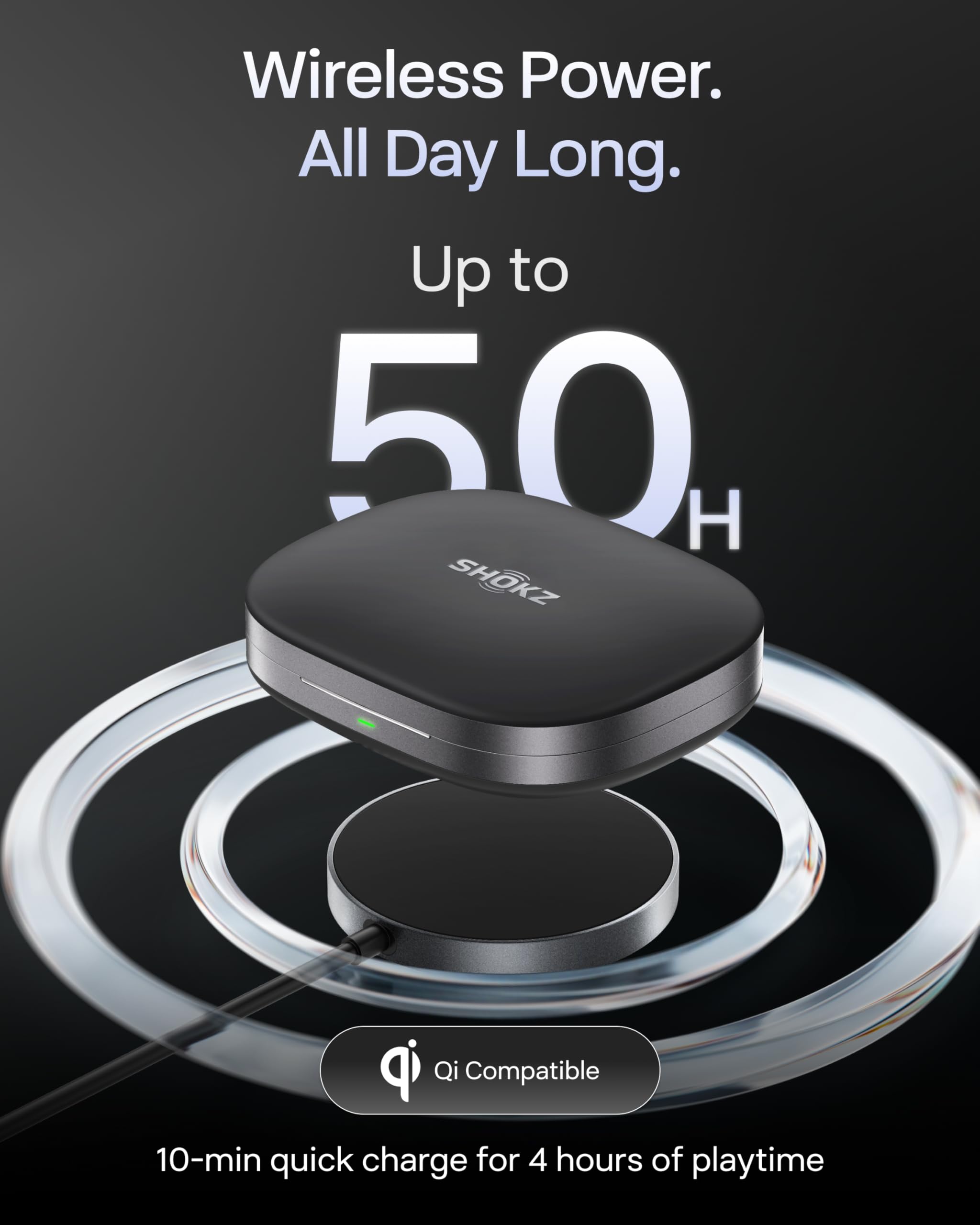 SHOKZ New OpenFit Pro Open-Ear Headphones, Dolby Atmos Comfortable Earbuds 50H Playtime, IP55 Water-Resistant, Exquisite Microphone Noise Reduction, USB-C Fast Charging, Wireless Charging, Black