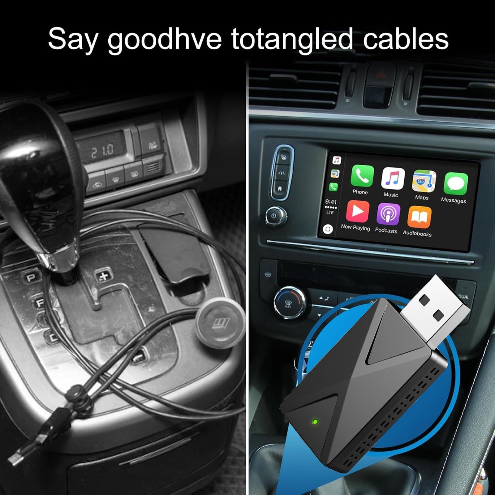 WZZLNDKS Adaptador Inalámbrico CarPlay con 5.8GHz WiFi, Adaptador Android Auto, Convierte CarPlay con Cable a Inalámbrico, Conexión Plug & Play, para iOS 10+, Android 11+, Connect Estable para Auto