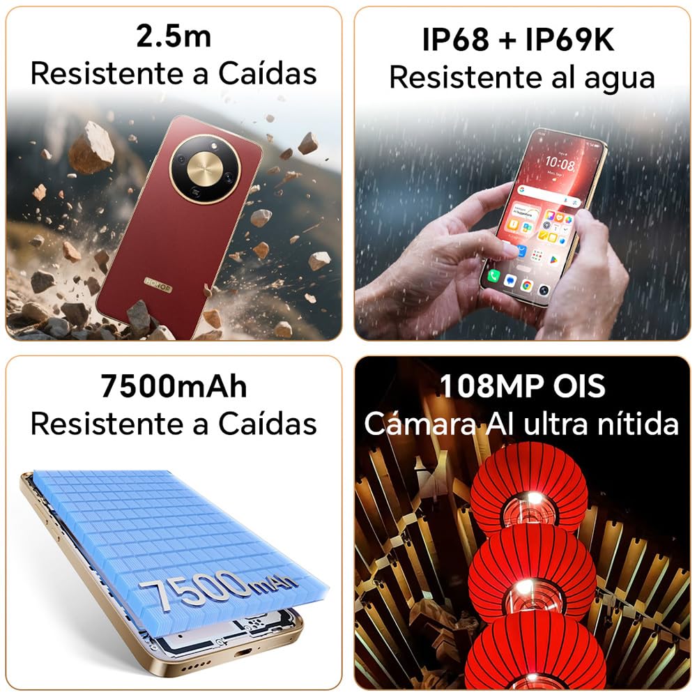 Honor Magic8 Lite 8GB+512GB, Negro, Smartphone 5G, Cámara 108MP
