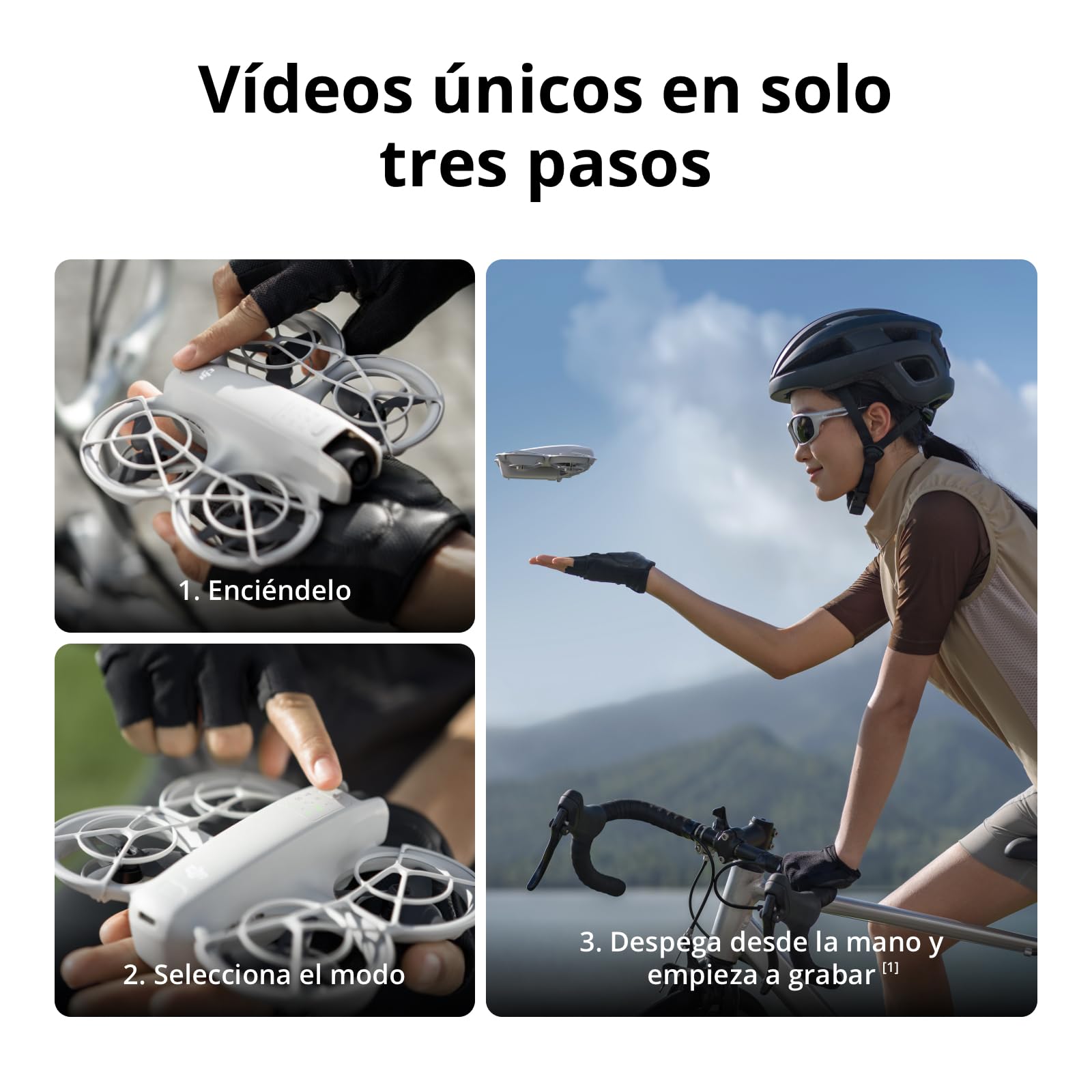 Pack DJI Neo Vuela Más, dron mini con cámara 4K UHD para adultos, 135 g dron que vuela siguiéndote, despega desde la mano, seguimiento de objetivos, QuickShots, vídeo estabilizado, con RC-N3 y 3 baterías