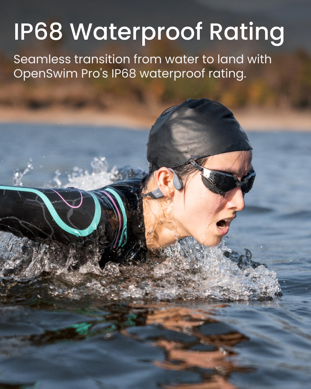 SHOKZ OpenSwim Pro Deportivos Auriculares de conducción ósea, inalámbricos Open-Ear Impermeables IP68 Bluetooth 5.4, 32 GB MP3, micros con cancelación de Ruido, 9H de repr. para Correr, Nadar, Gris