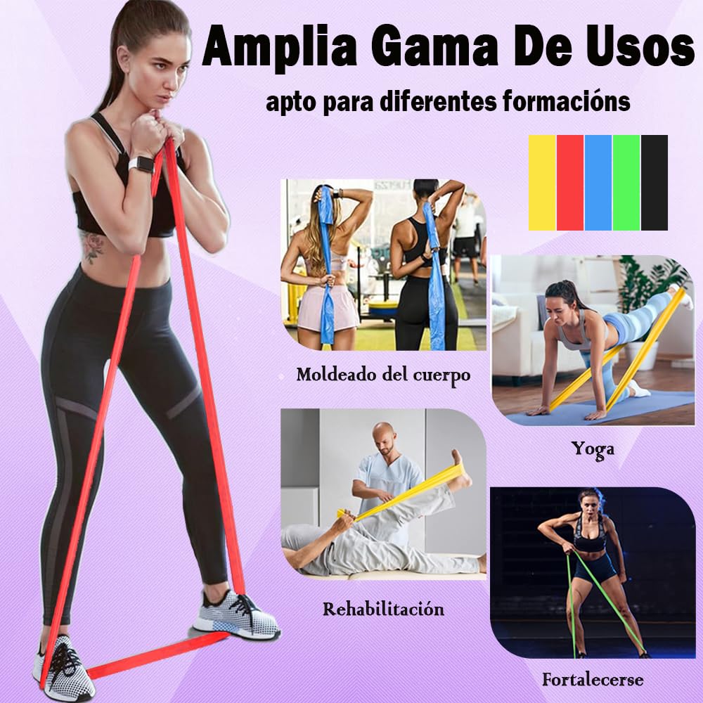 Meajax Ligas de Resistencia para Ejercicio, Bandas de Resistencia 5PCS, Banda Elástica Resistencia para Yoga, Pilates, Bandas Elásticas para Ejercicio, Entrenamiento en Hogar Gimnasio o Exteriores