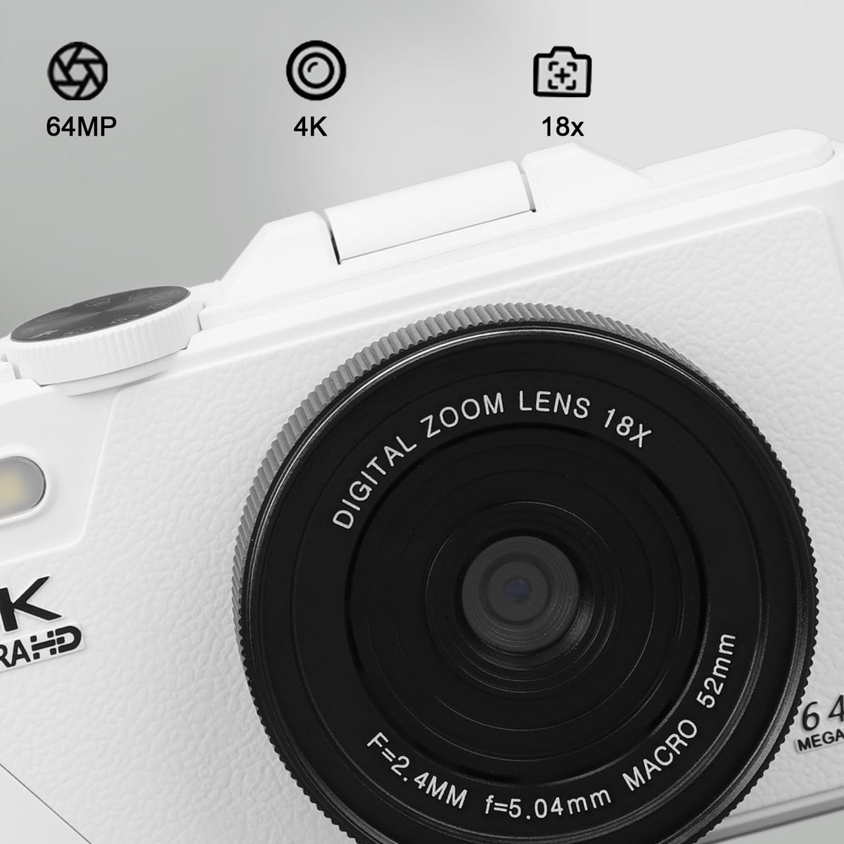 Dpofirs Cámara Digital de 64MP, Cámara de Vlogging 4K, Cámara de Enfoque Automático con Zoom de 18X, Cámara Pequeña Compacta con Pantalla Abatible de 3 Pulgadas, Cámara Pequeña para