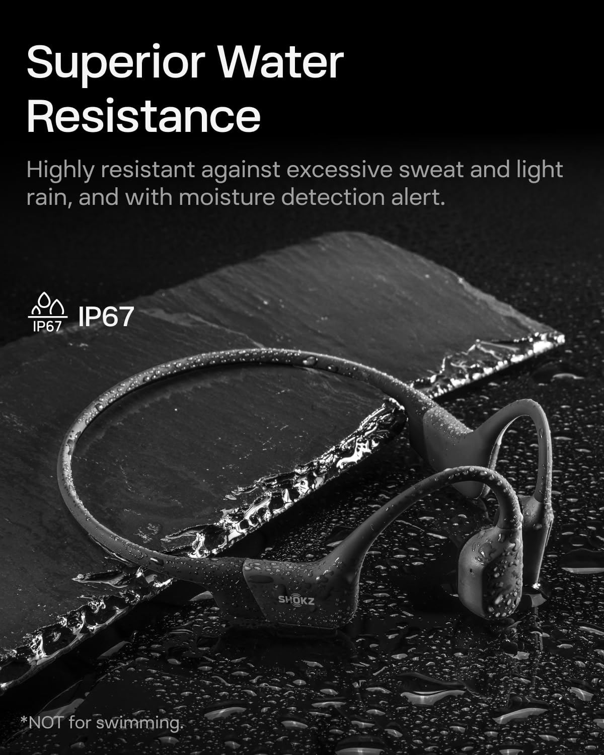 SHOKZ OpenRun Auriculares conducción ósea, audífinos Deportivos inalámbricos de oído Abierto con Bluetooth y micrófono, Open-Ear, Resistentes al Agua IP67 para Correr, USB-C, Negro