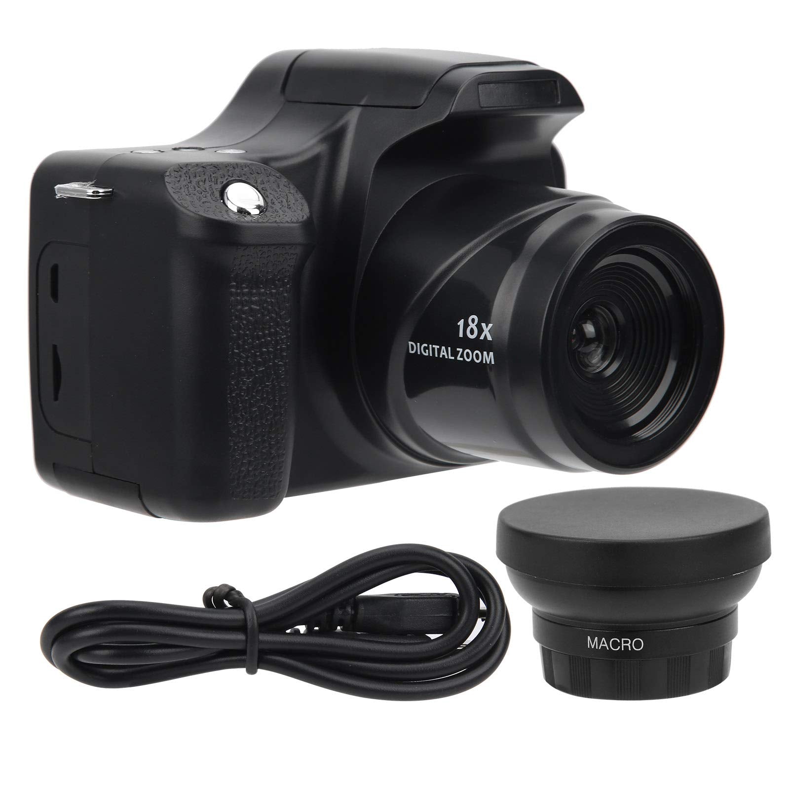 Cámara Réflex Digital Cámara para Fotografía Pvc Negro 3.0 en Pantalla Lcd Zoom 18X Cámara Réflex HD Cámara Digital Portátil de Longitud Focal Larga (lente Gran Angular estándar) (Edición estándar + lente gran angular)